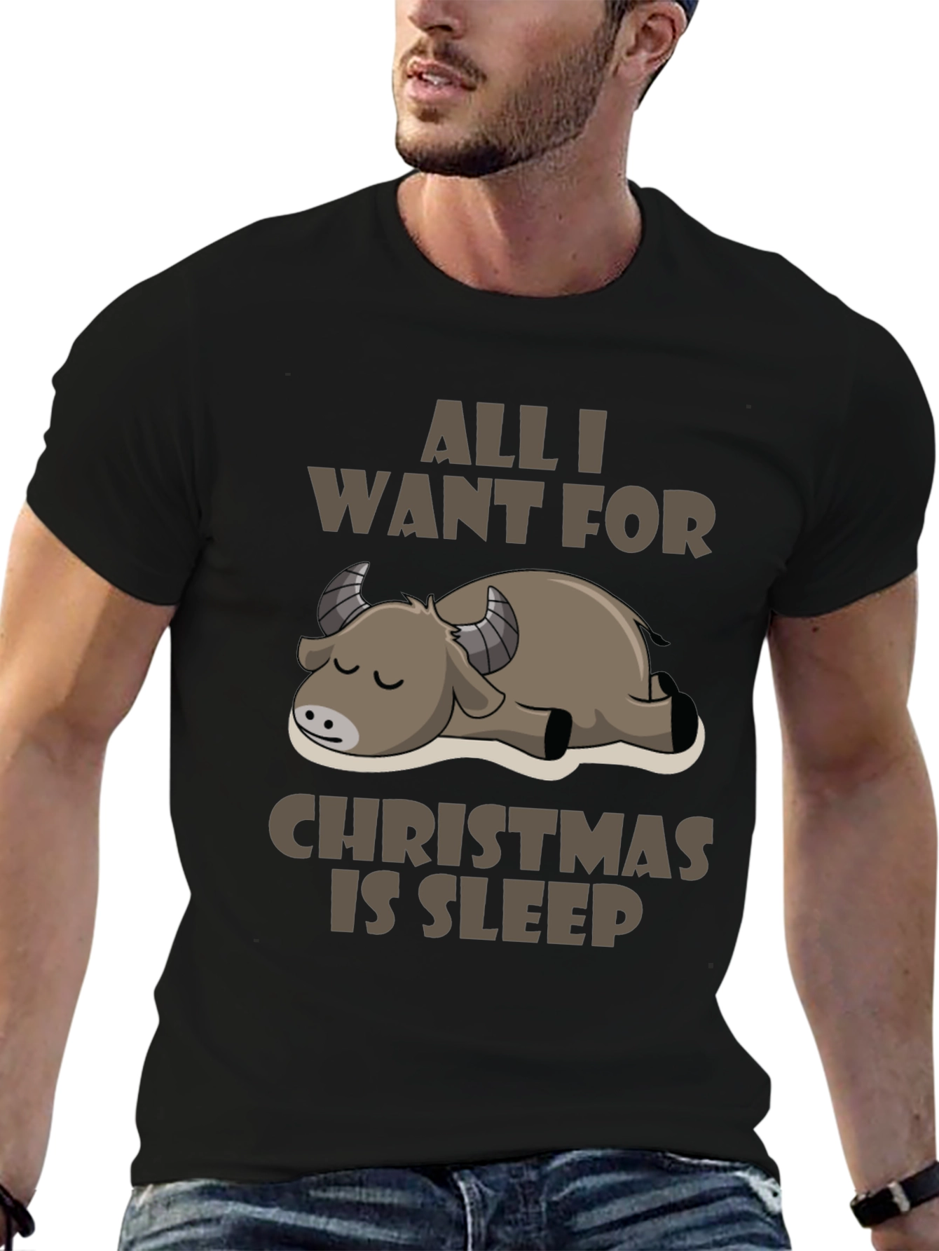 Black All I Want For Christmas Is Sleep T-Shirt view 6