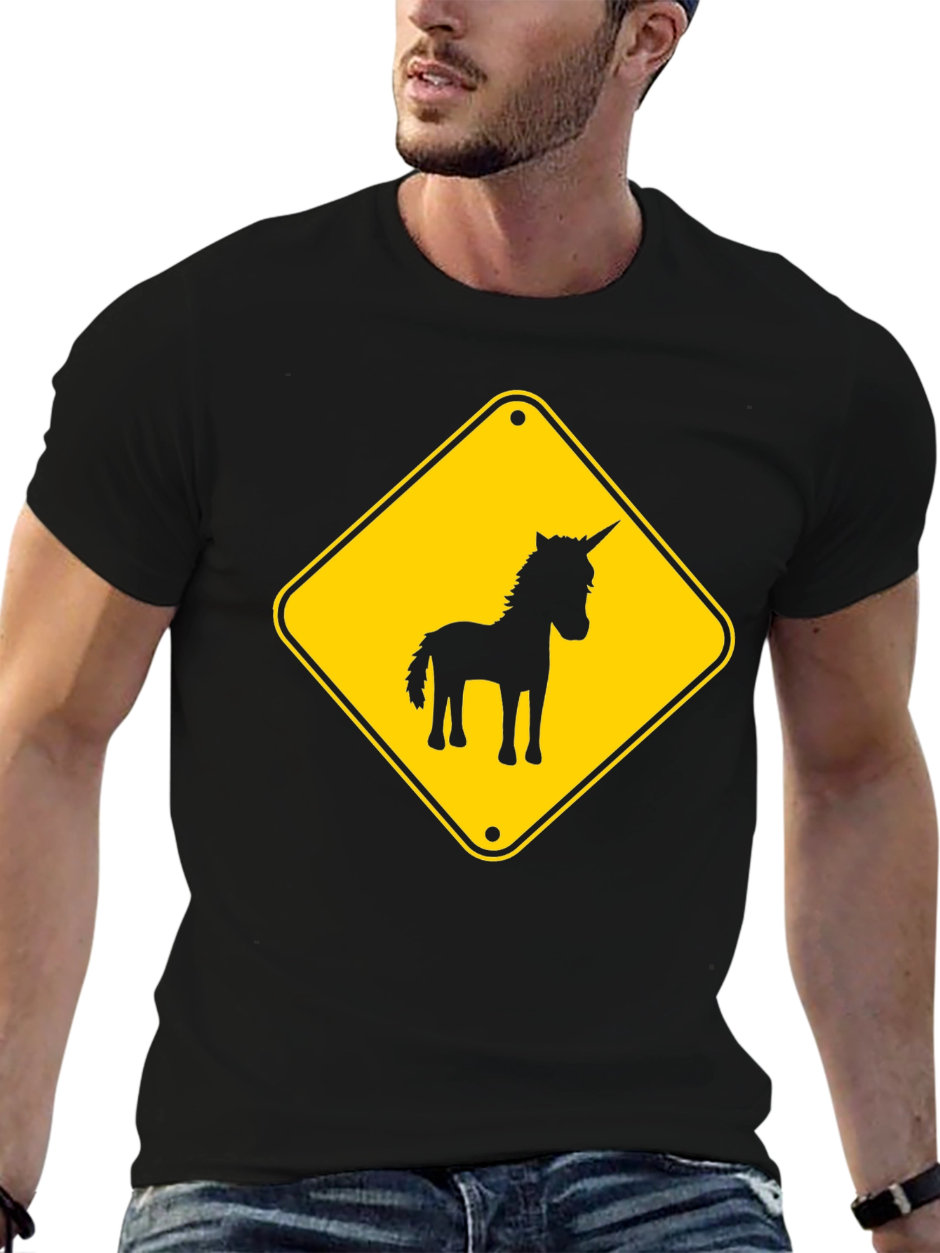 Black Unicorn Crossing T-Shirt - Black Novelty Tee view 6