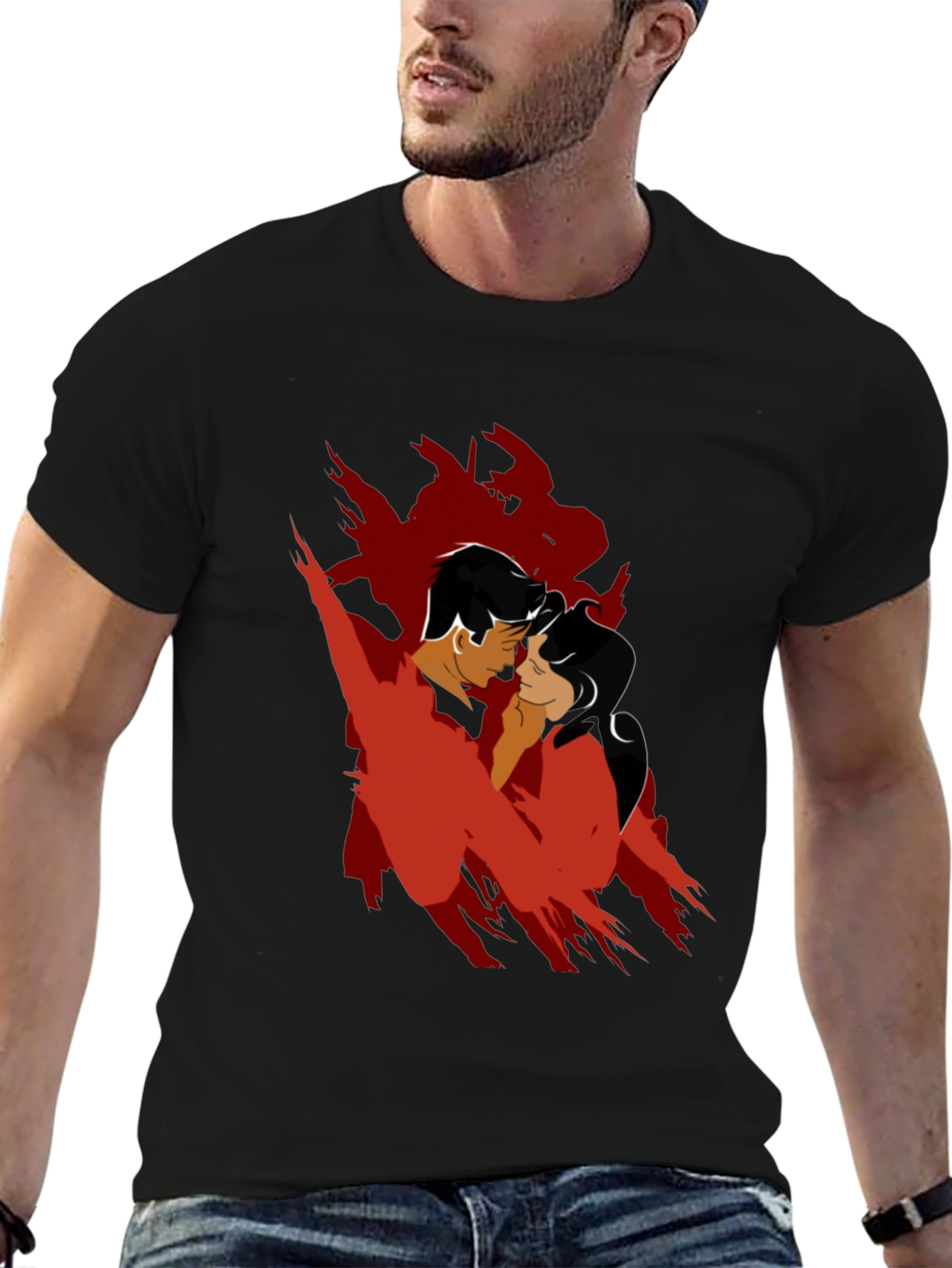 Black Romantic Silhouette Graphic Tee - Black Cotton Blend view 6