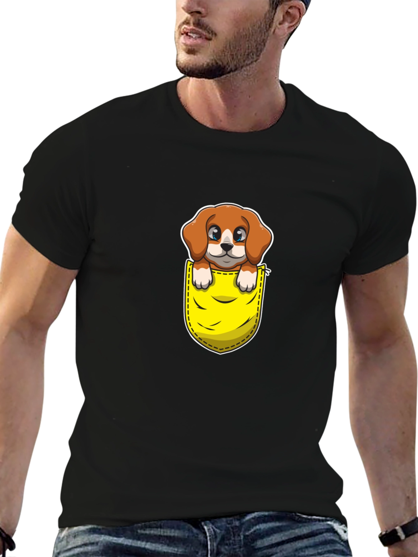 Black Cute Dog in Pocket Graphic Tee - Unisex view 6