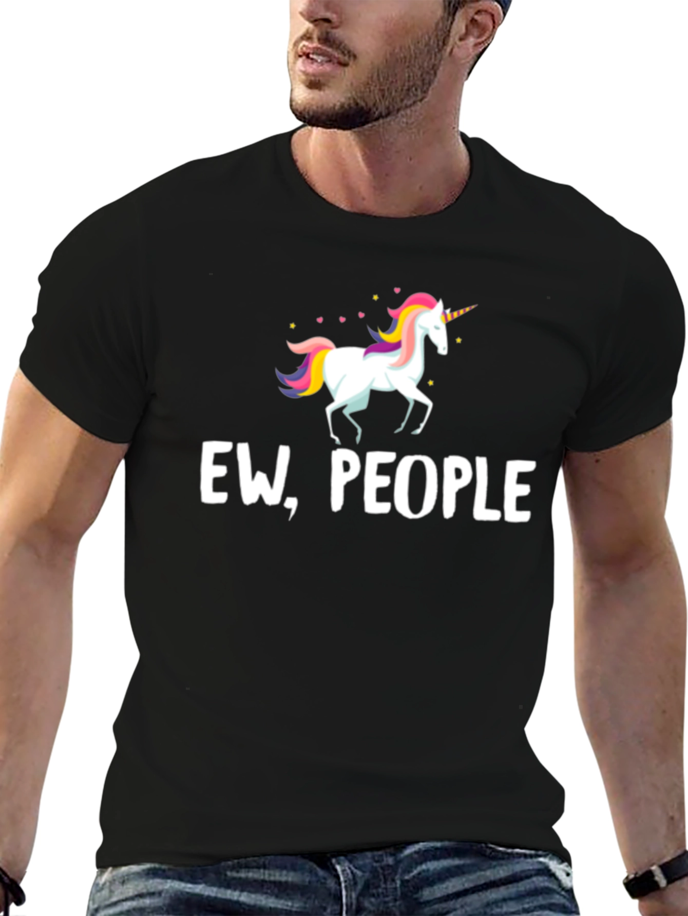 Black Ew, People Unicorn Graphic Tee - Black Unisex T-Shirt view 6