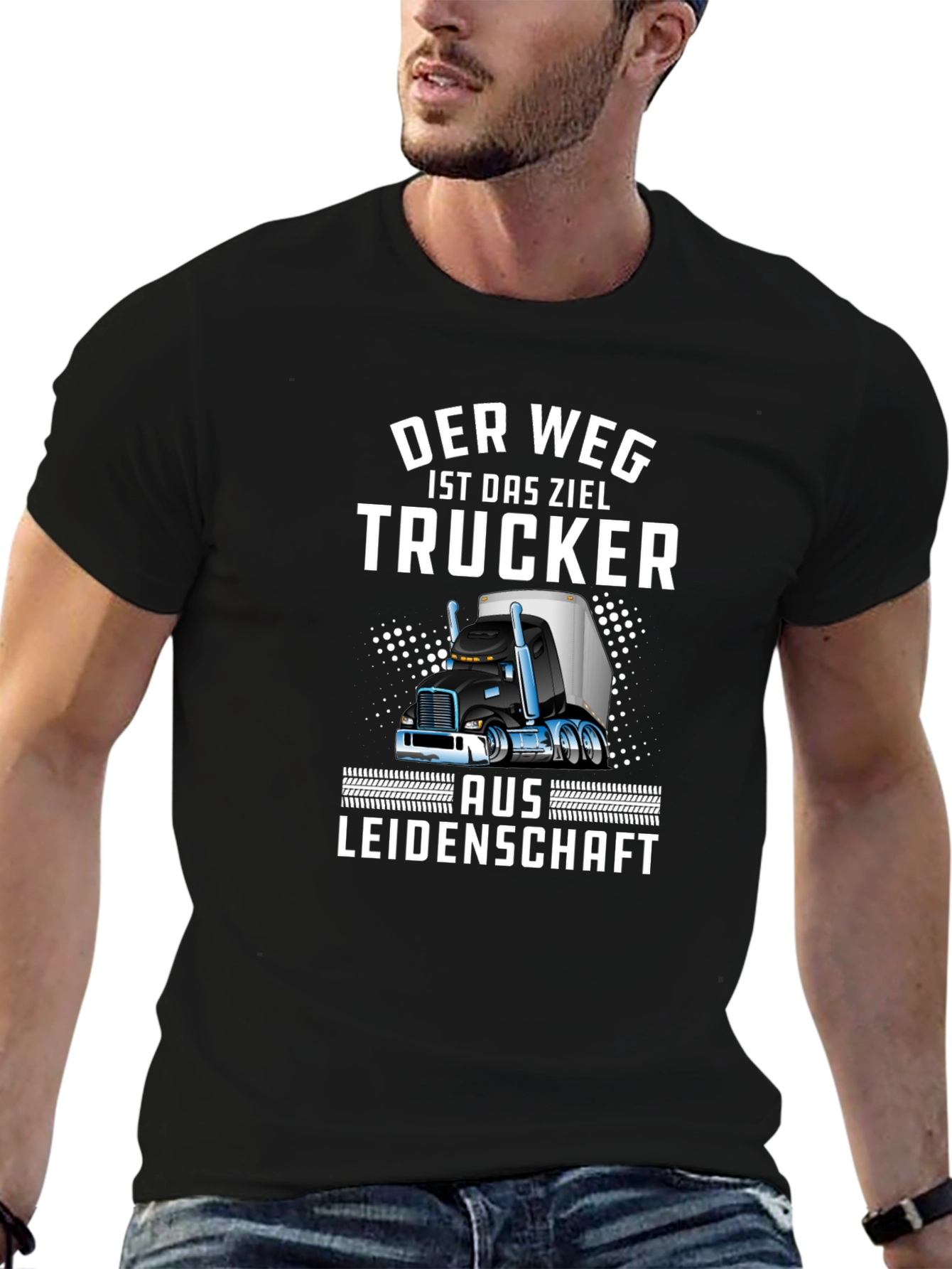 Black Trucker T-Shirt - "Der Weg Ist Das Ziel" Design view 6