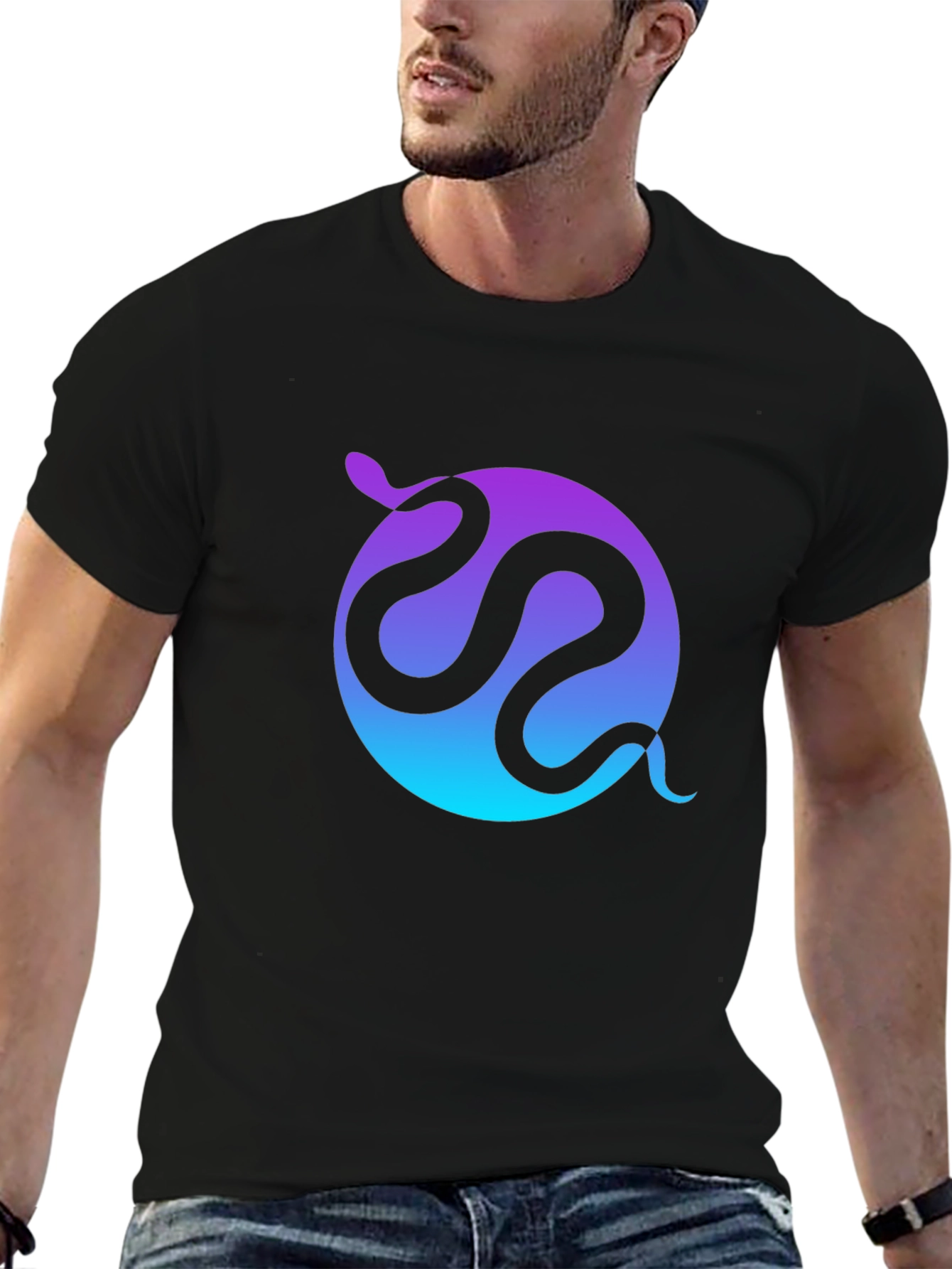 Black Gradient Snake Graphic Black T-Shirt view 6