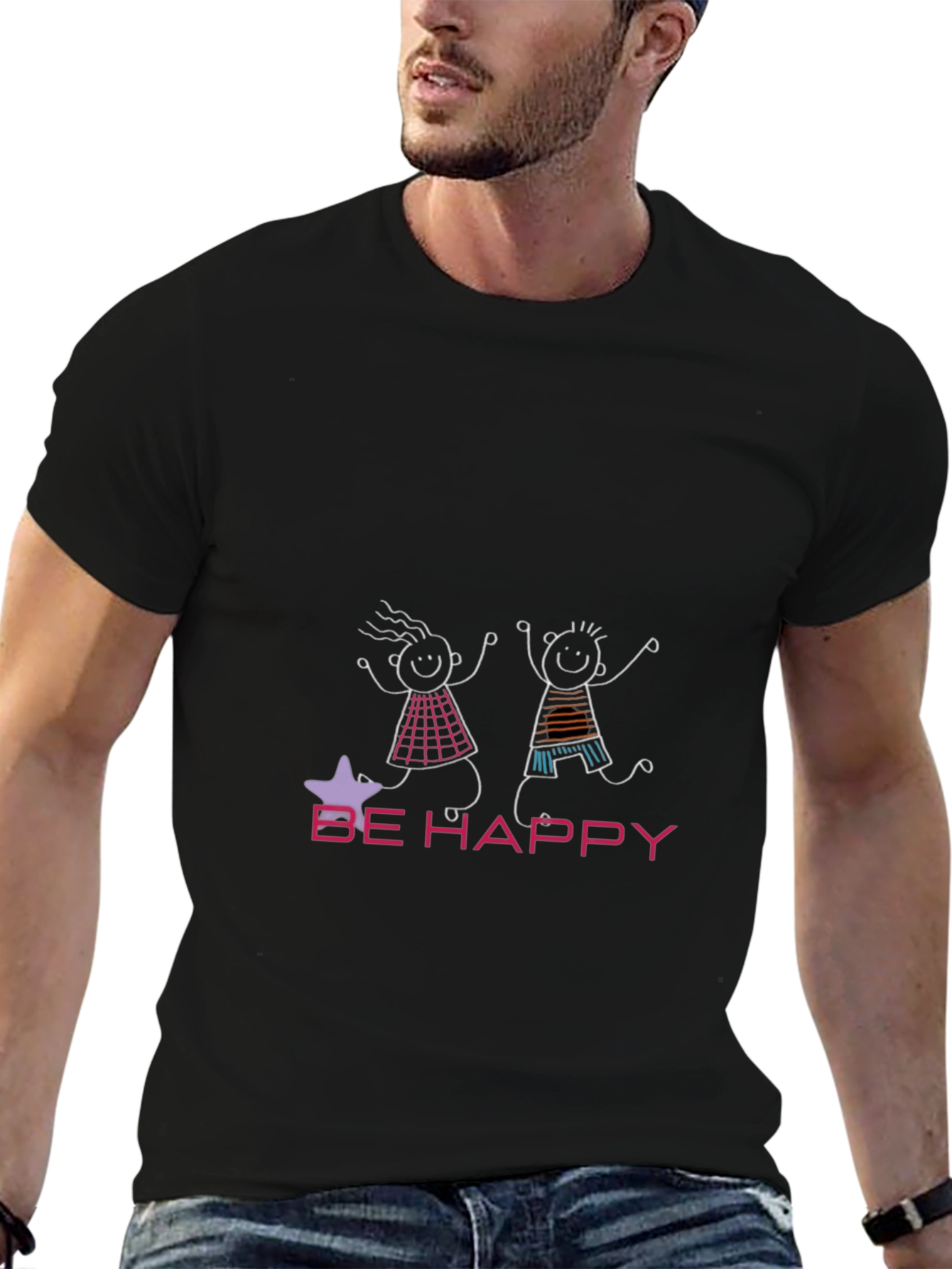 Black Be Happy Graphic Tee - Black view 6