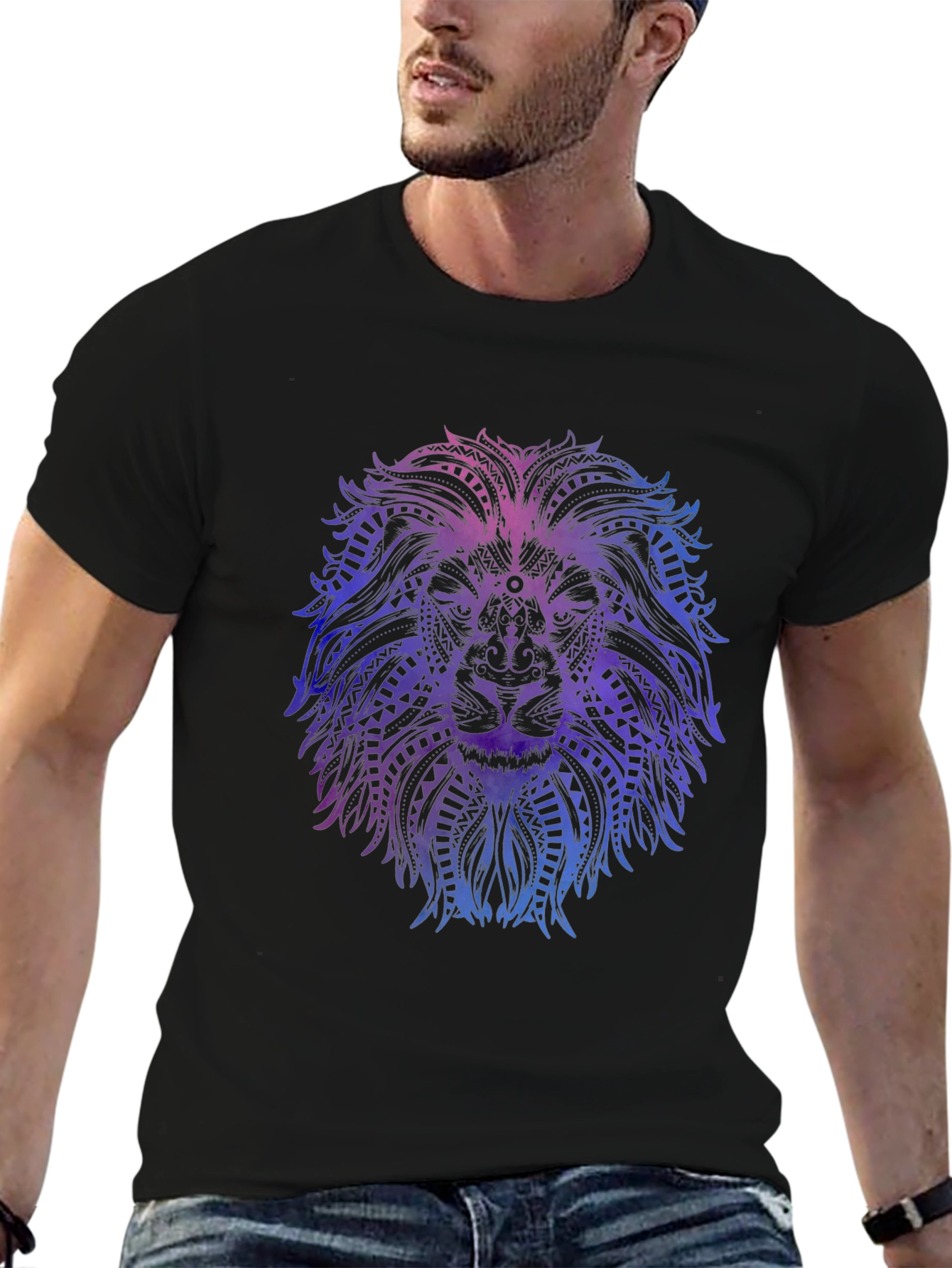 Lion Mandala Graphic Tee - Stylish Men's Black T-Shirt - 6