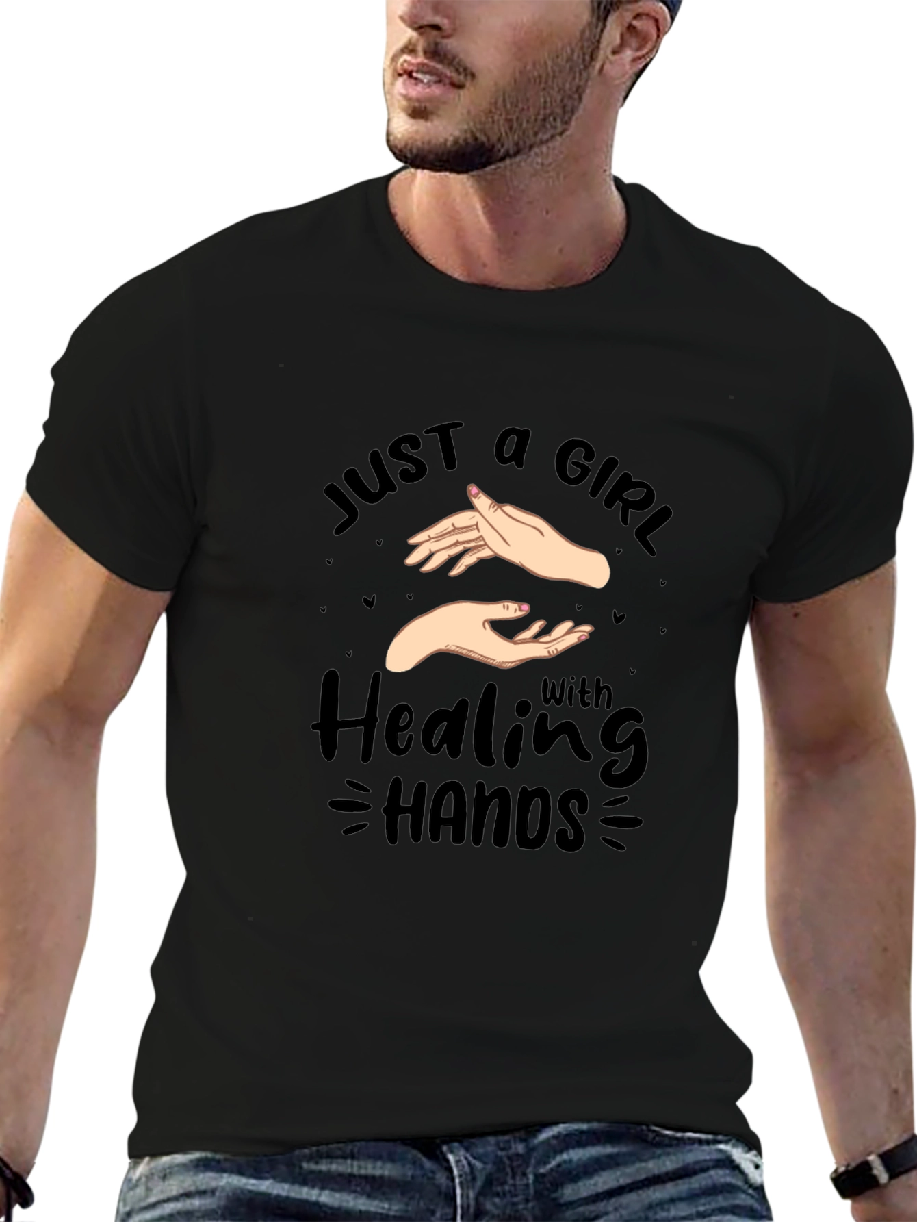 Black Healing Hands Graphic Tee - Black Cotton Shirt view 6