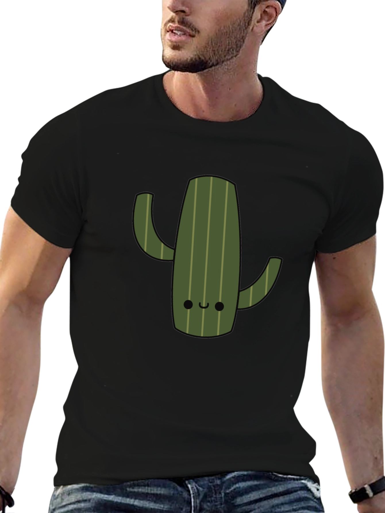 Black Cute Cactus Graphic Tee - Trendy Black T-Shirt view 6