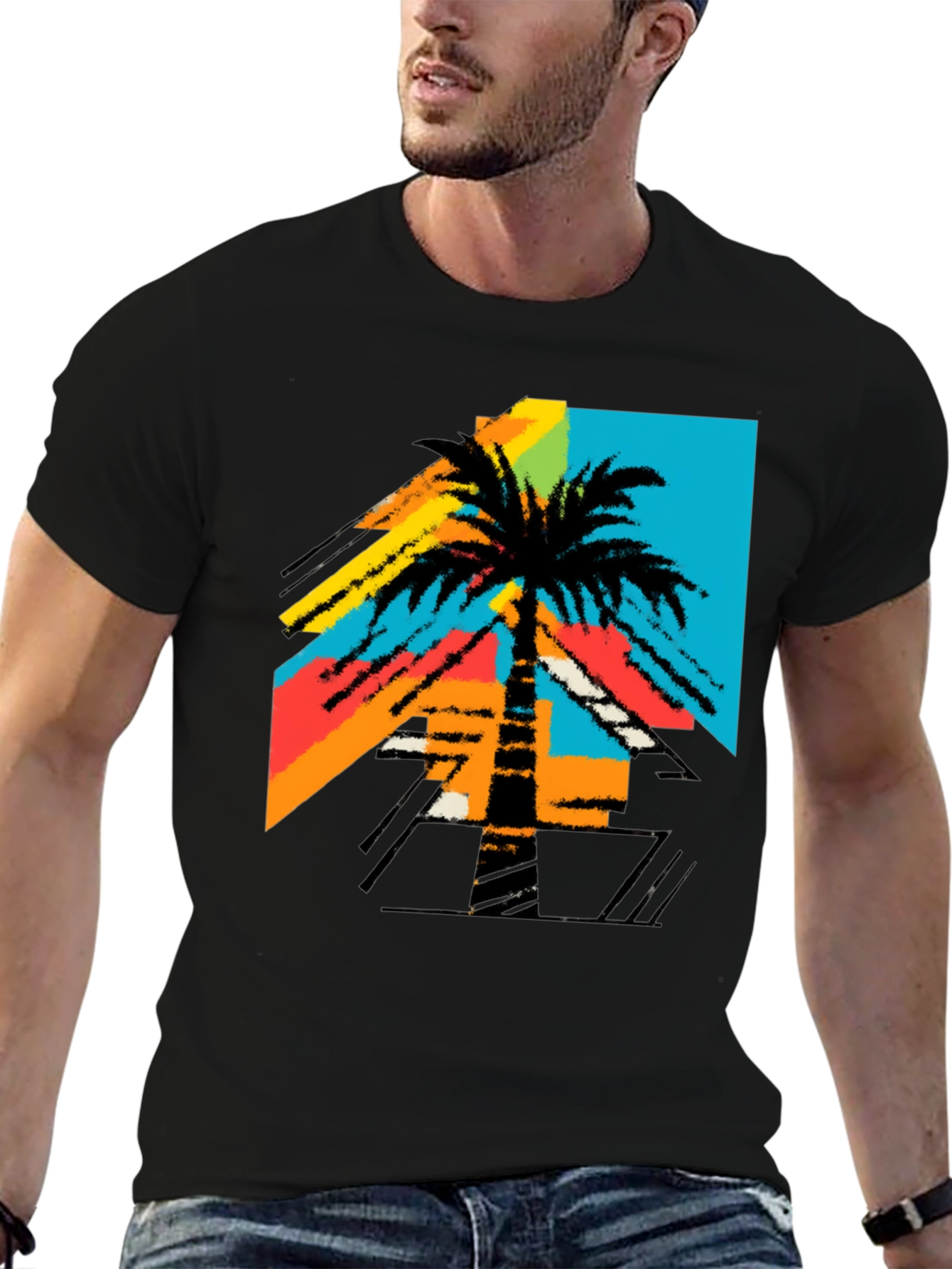 Black Retro Palm Tree Graphic Tee - Black T-Shirt view 6