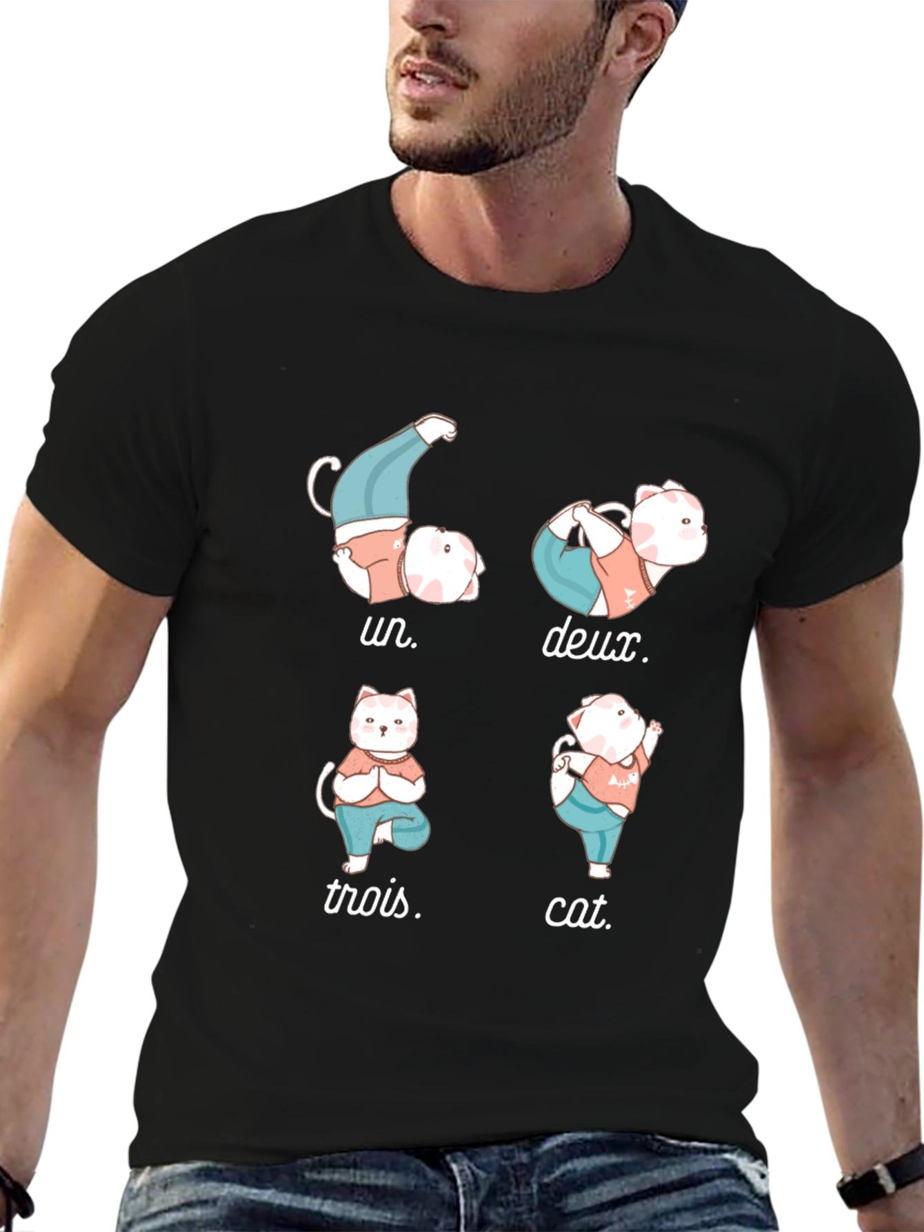 Yoga Cat T-Shirt - Humorous French Numbers Tee - 6