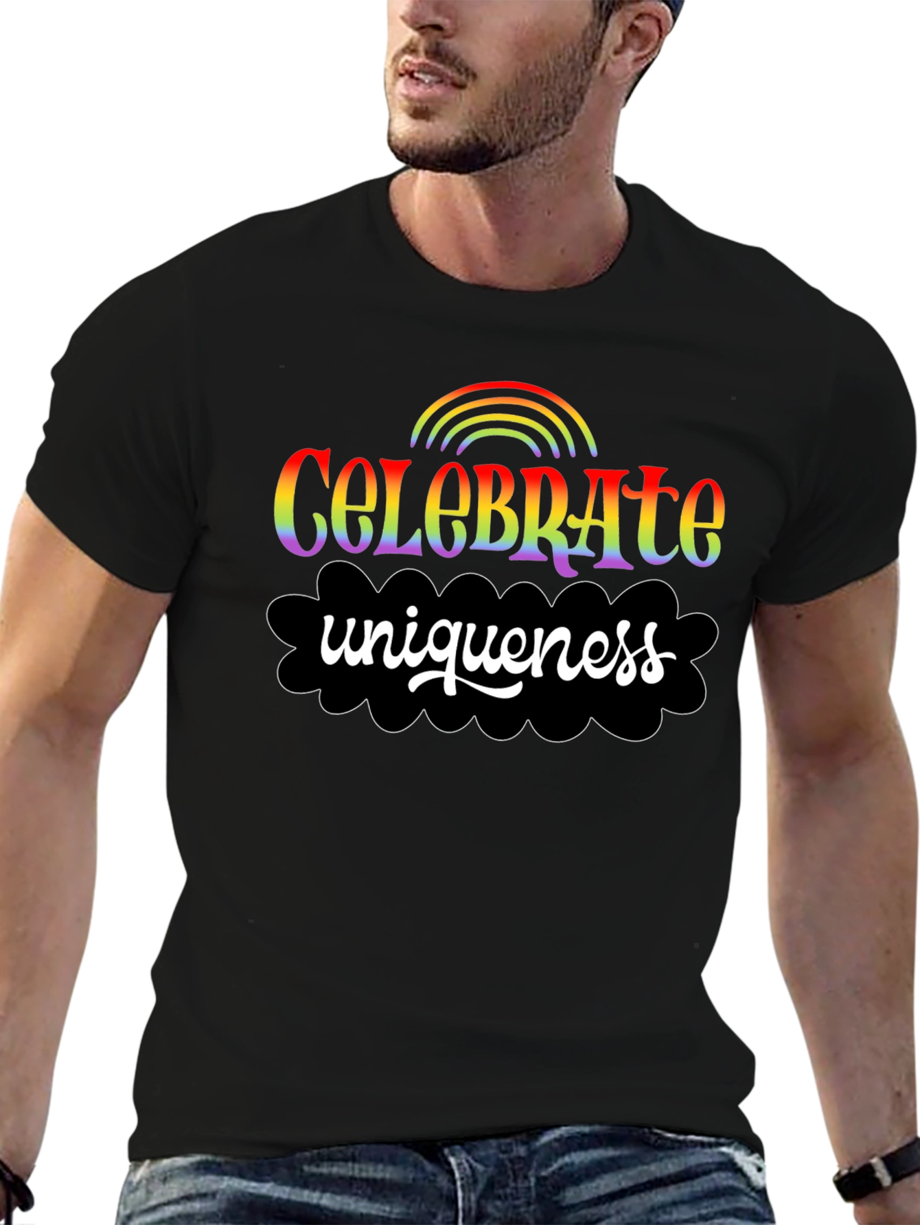 Black Celebrate Uniqueness Rainbow Graphic Tee view 6