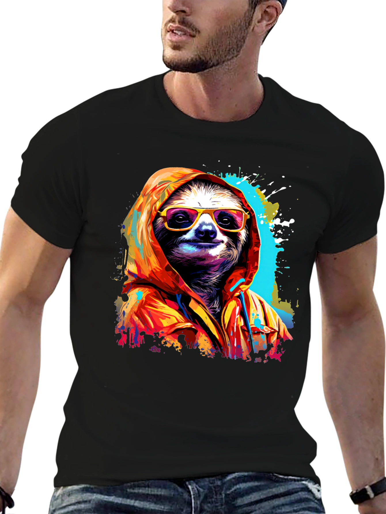 Black Cool Sloth Graphic Tee - Relaxed Style view 6