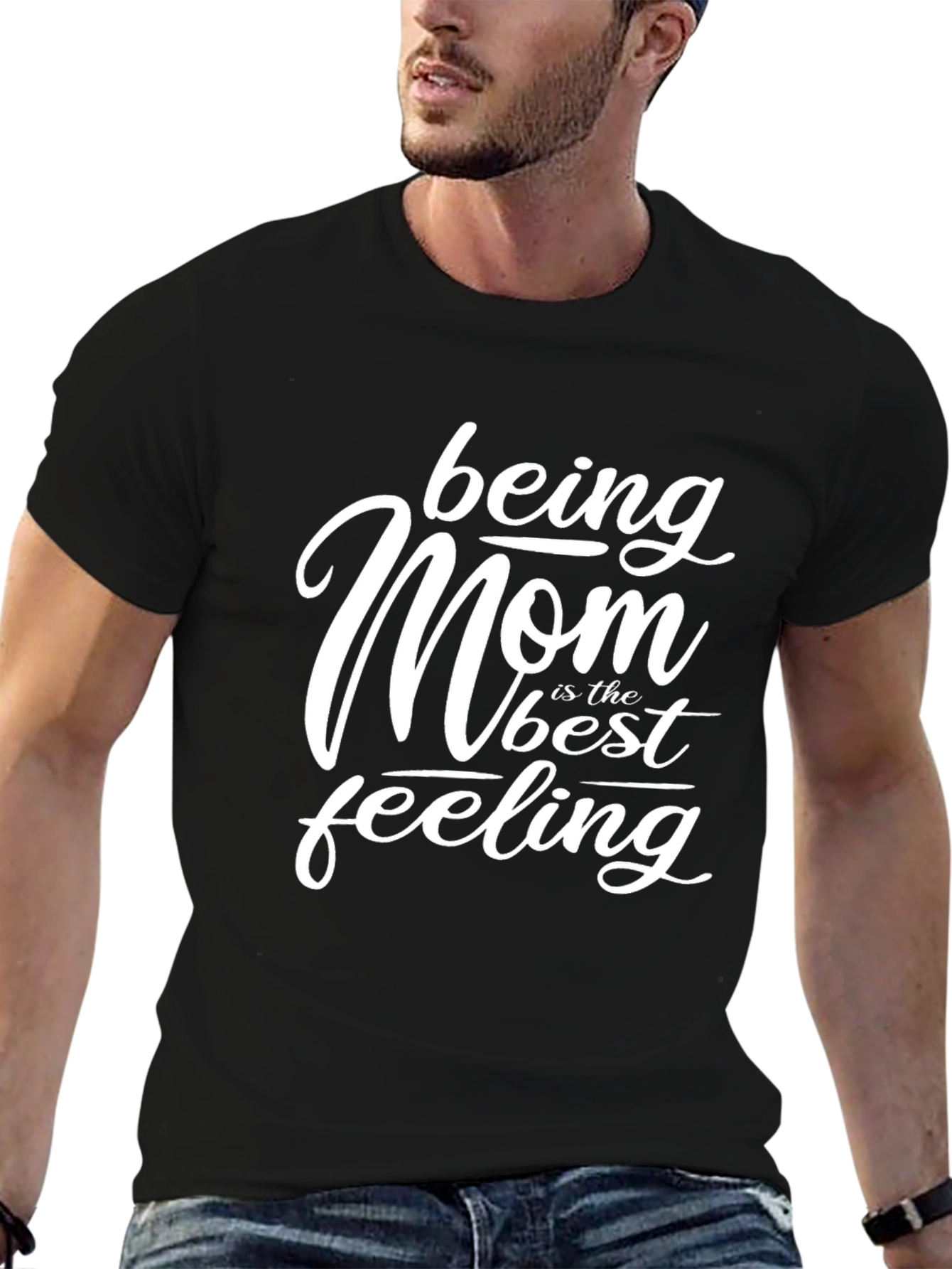 Black Being Mom Best Feeling Black Graphic T-Shirt view 6