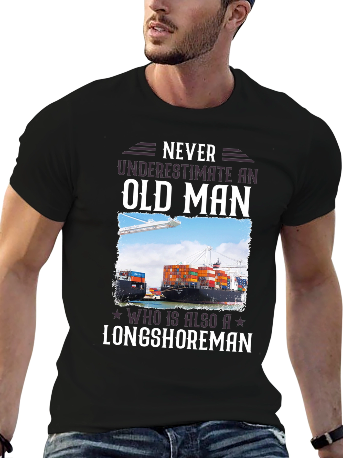 Black Longshoreman Old Man Graphic T-Shirt view 6