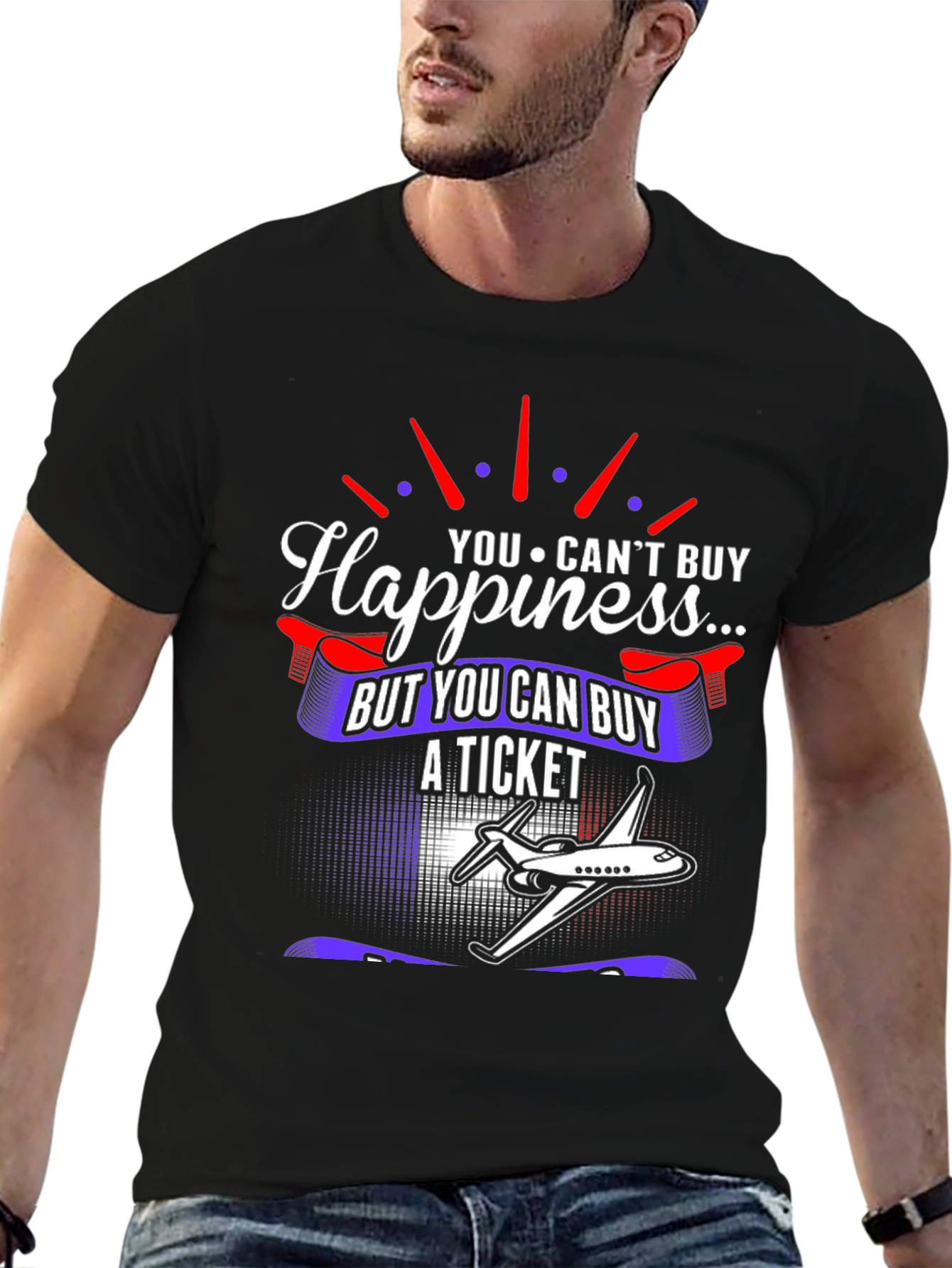 Black Happiness Ticket T-Shirt - Aviation Travel Tee view 6