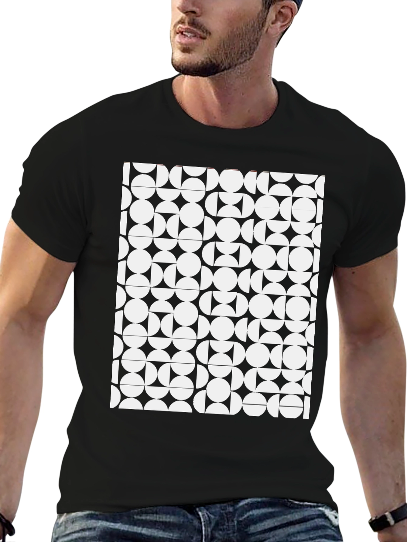 Black Geometric Pattern Black T-Shirt view 6