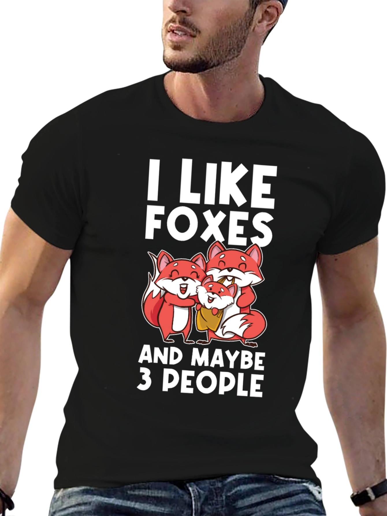Black I Like Foxes Funny Graphic T-Shirt view 6