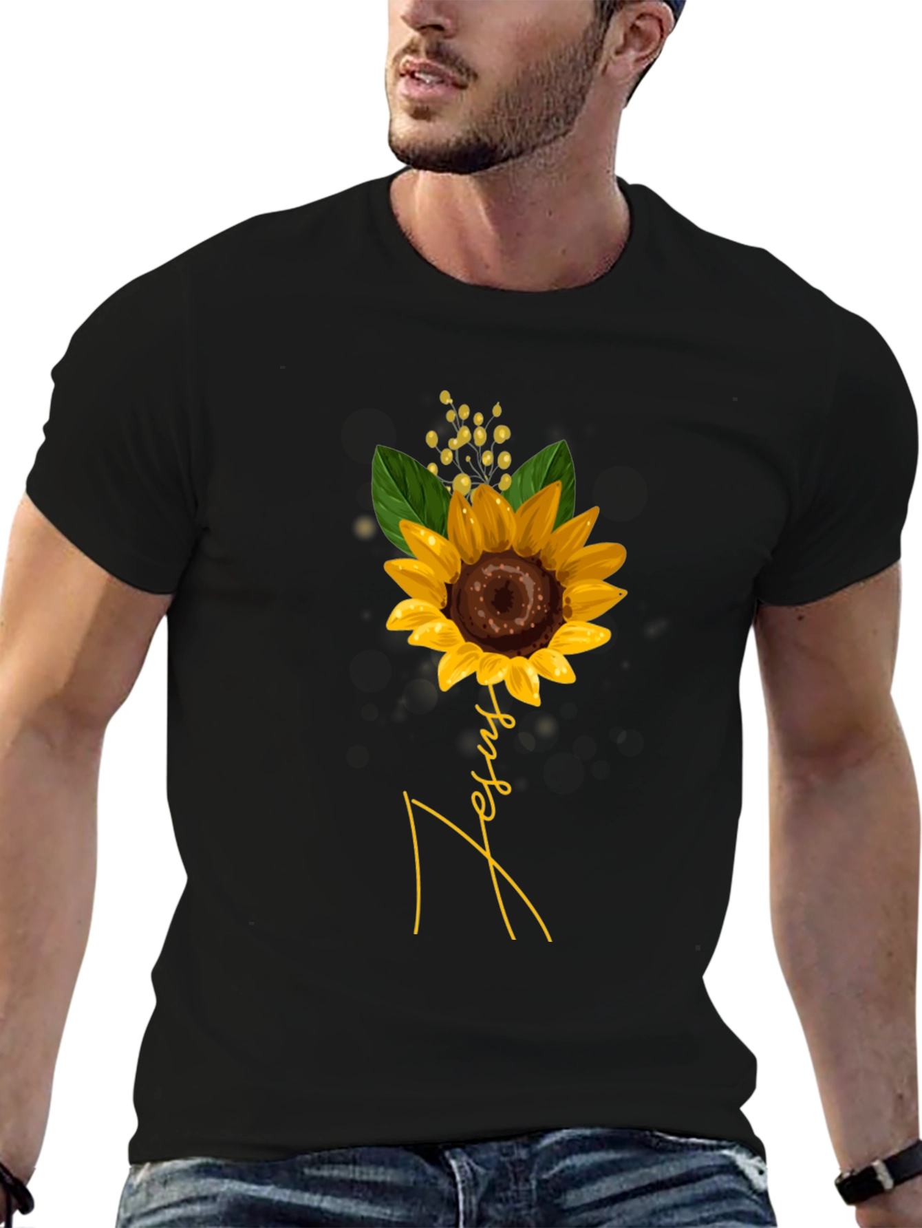 Black Jesus Sunflower Graphic T-Shirt view 6