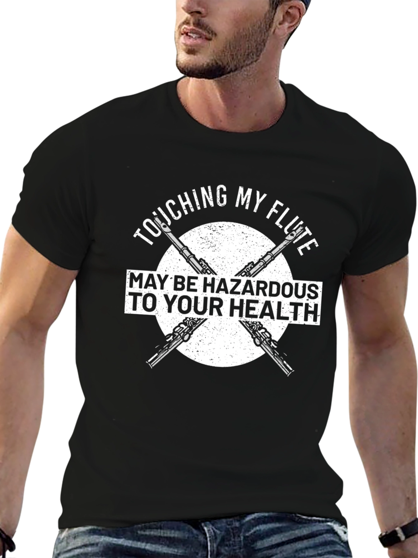 Black Touching My Flute May Be Hazardous T-Shirt view 6