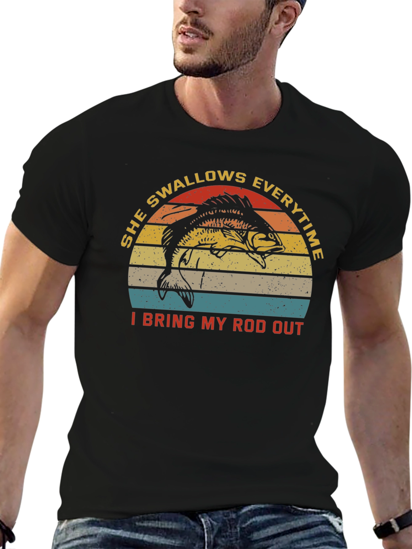 Black She Swallows Everytime Fishing T-Shirt view 6