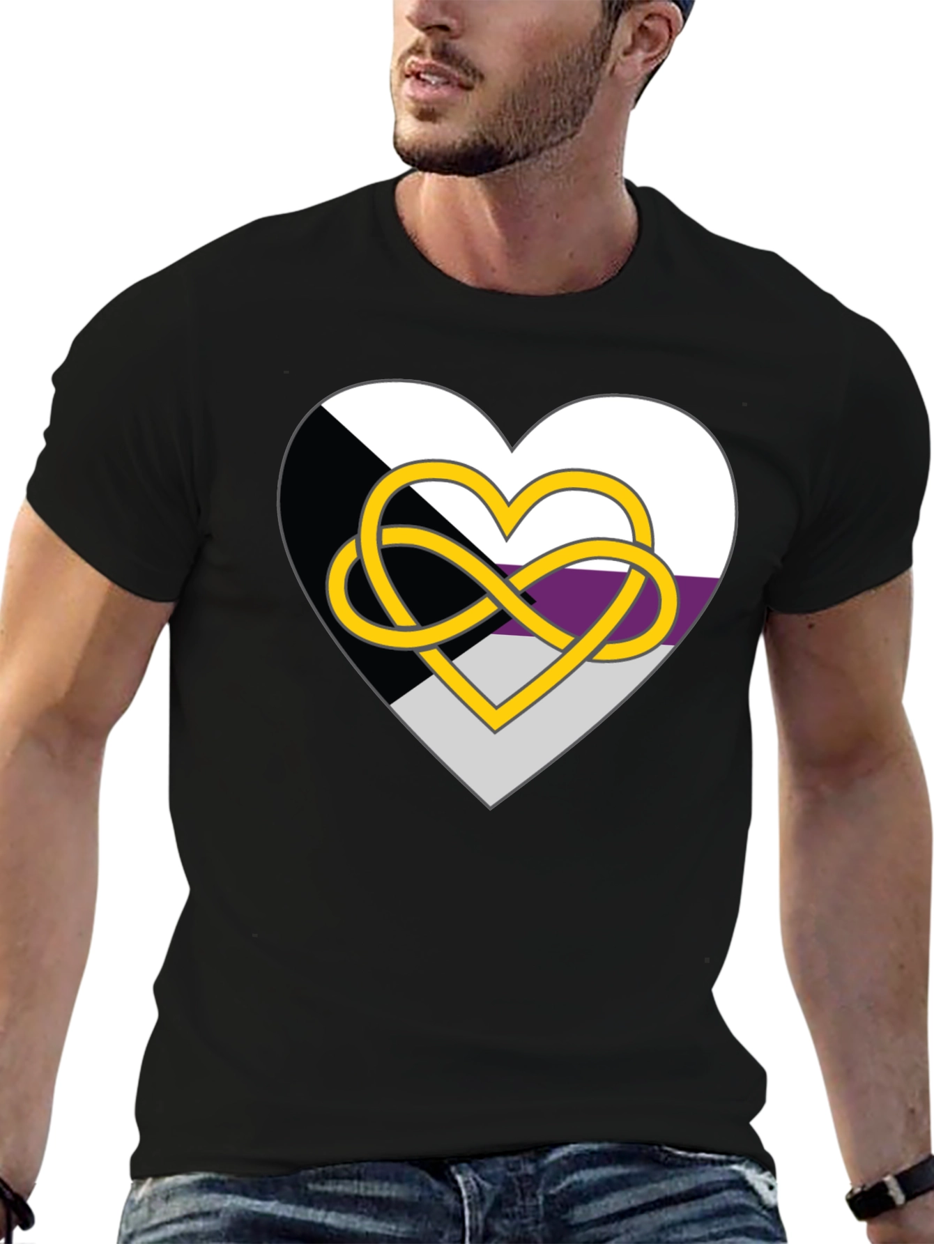 Black Demisexual Pride Heart Infinity Symbol Black T-Shirt view 6