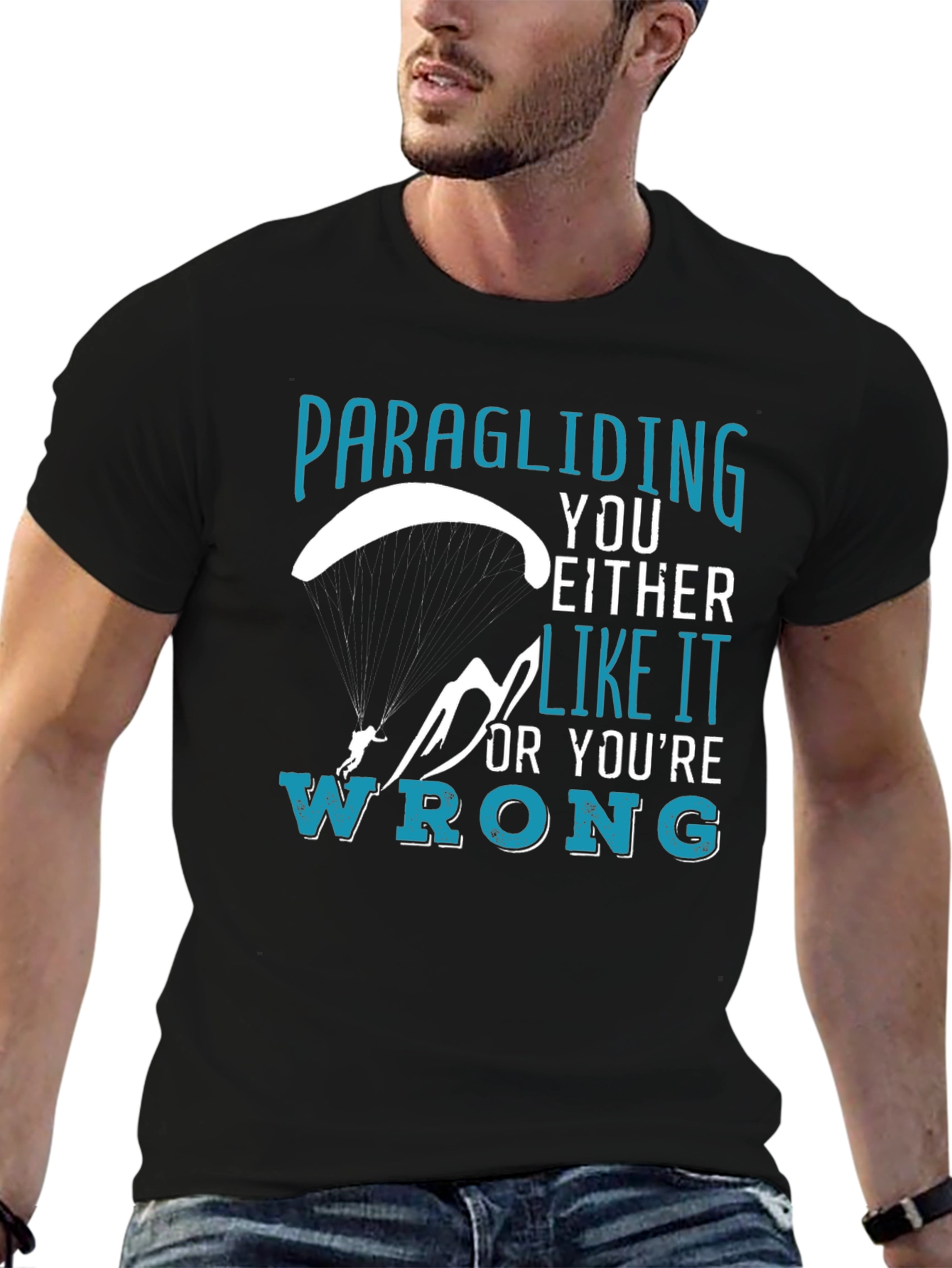 Black Paragliding Enthusiast Graphic Tee view 6