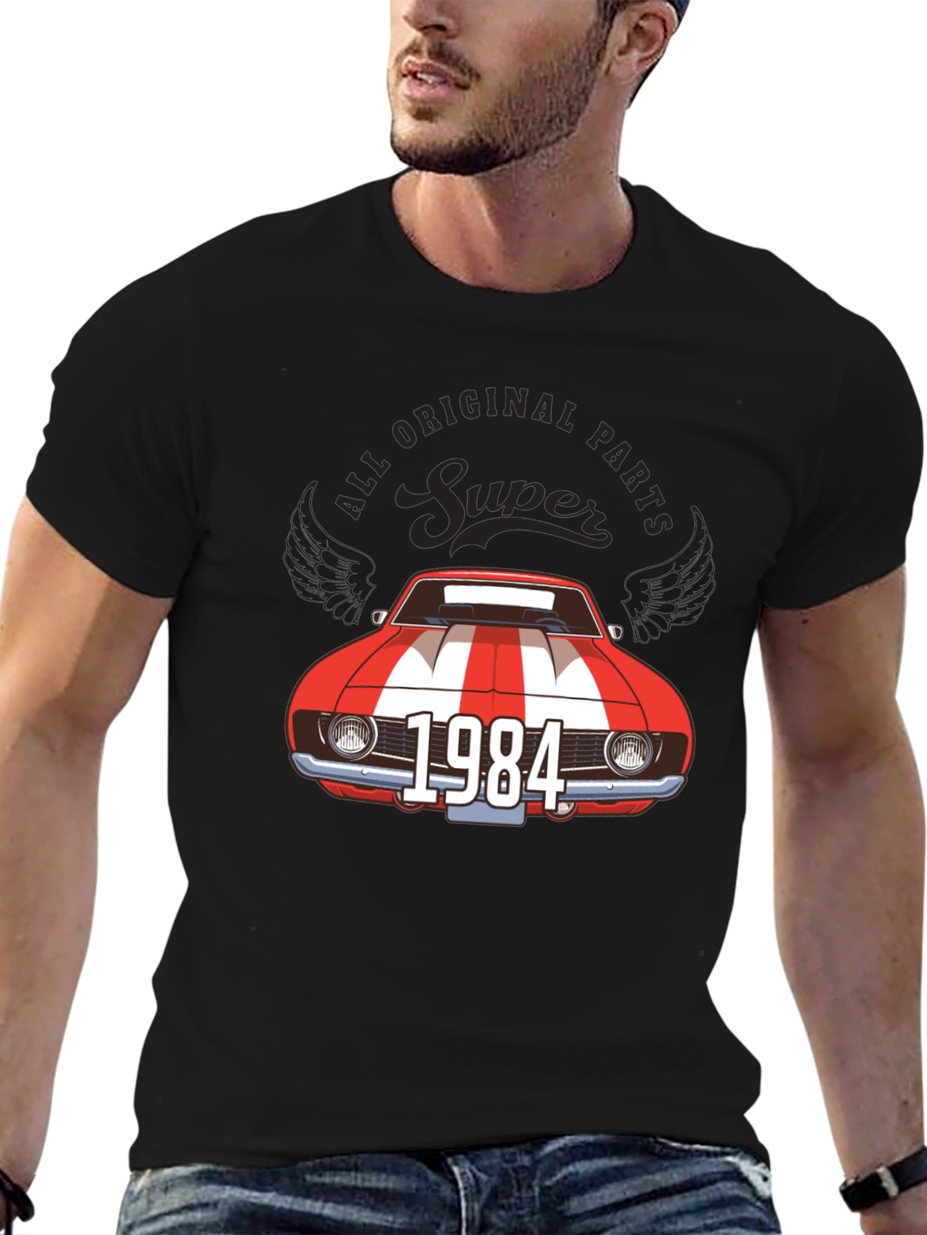 Black Super 1984 Car Graphic Tee view 6