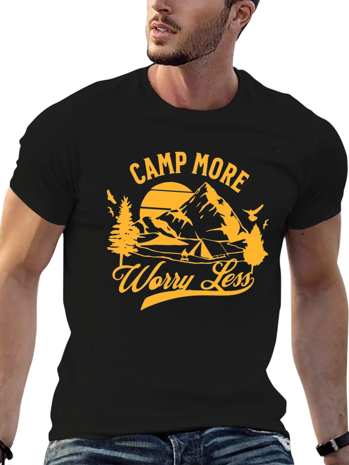 Black Camp More Worry Less Graphic T-Shirt view 6