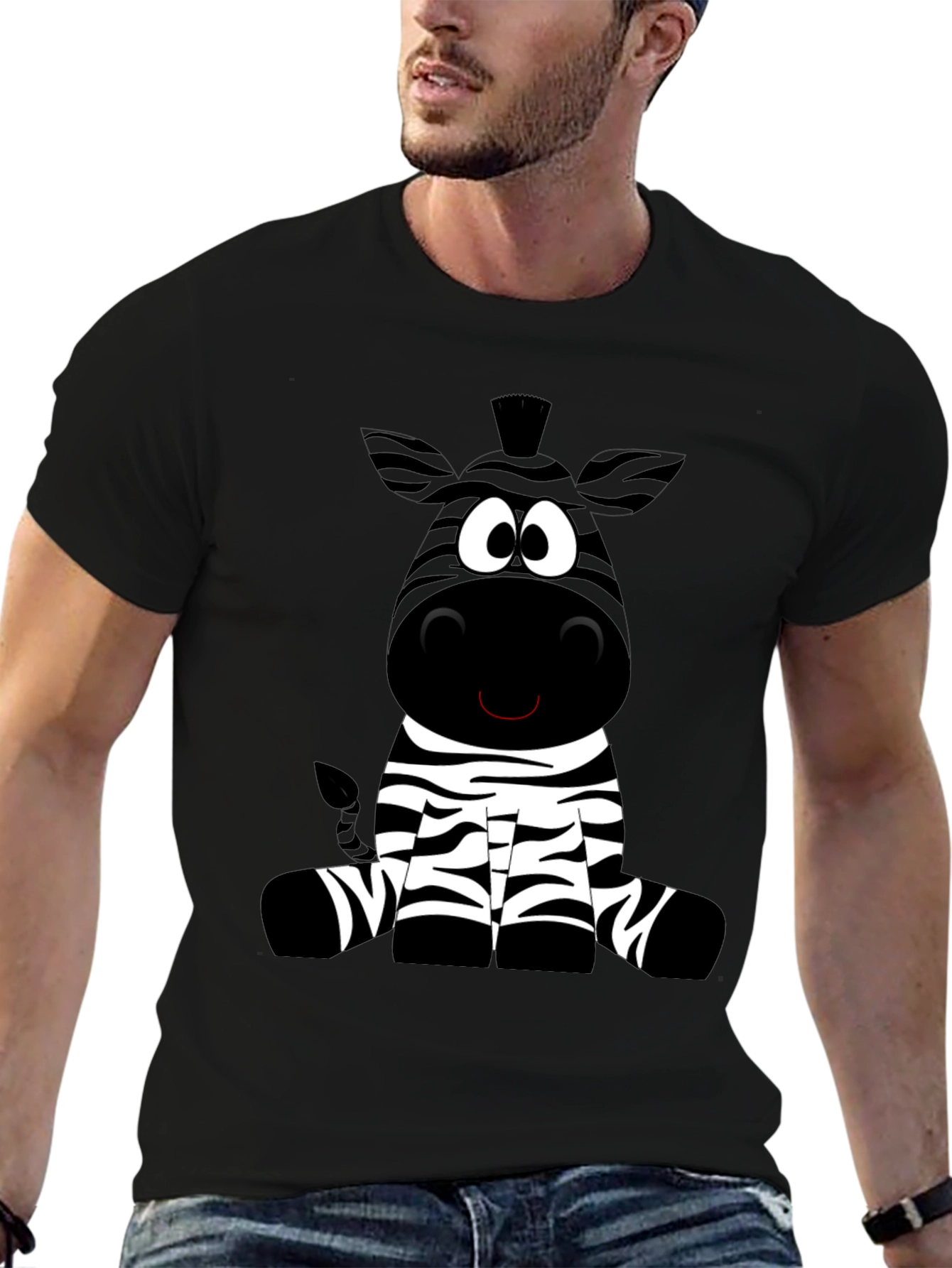 Black Cartoon Zebra Graphic Black T-Shirt view 6