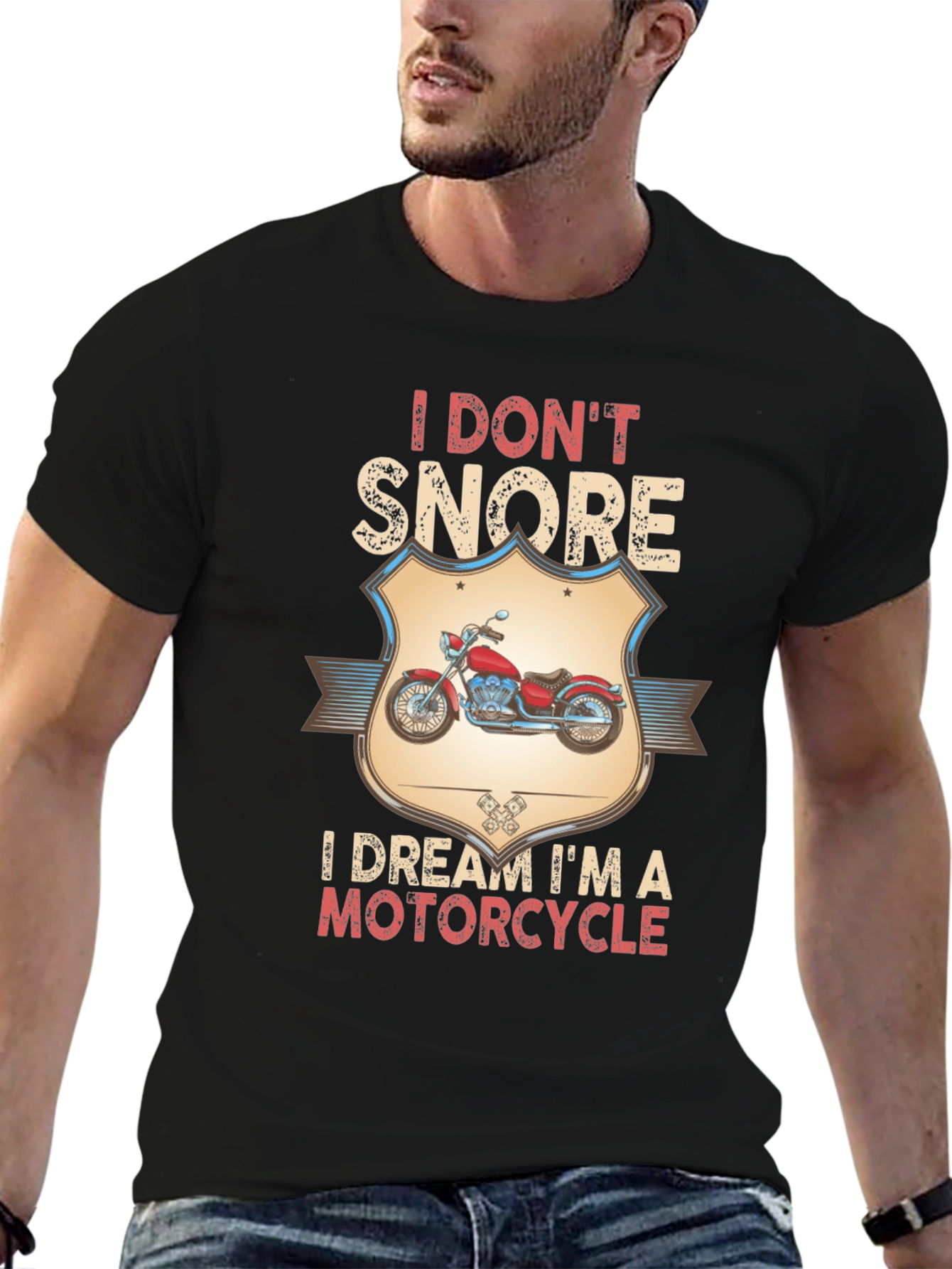 Black I Don't Snore Motorcycle T-Shirt view 6