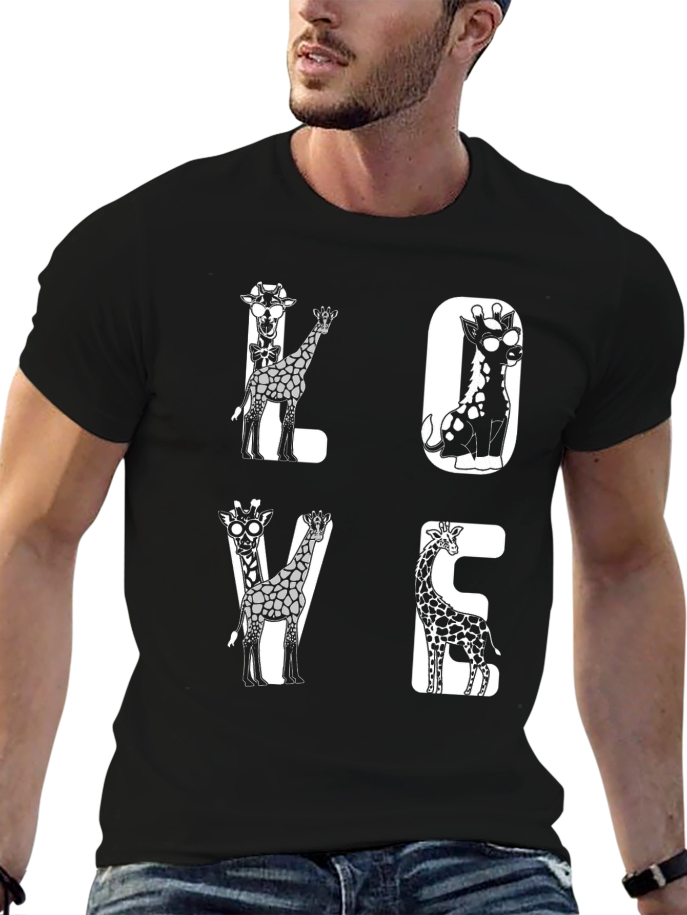 Black Giraffe LOVE Graphic Tee - Unique Animal Print Shirt view 6