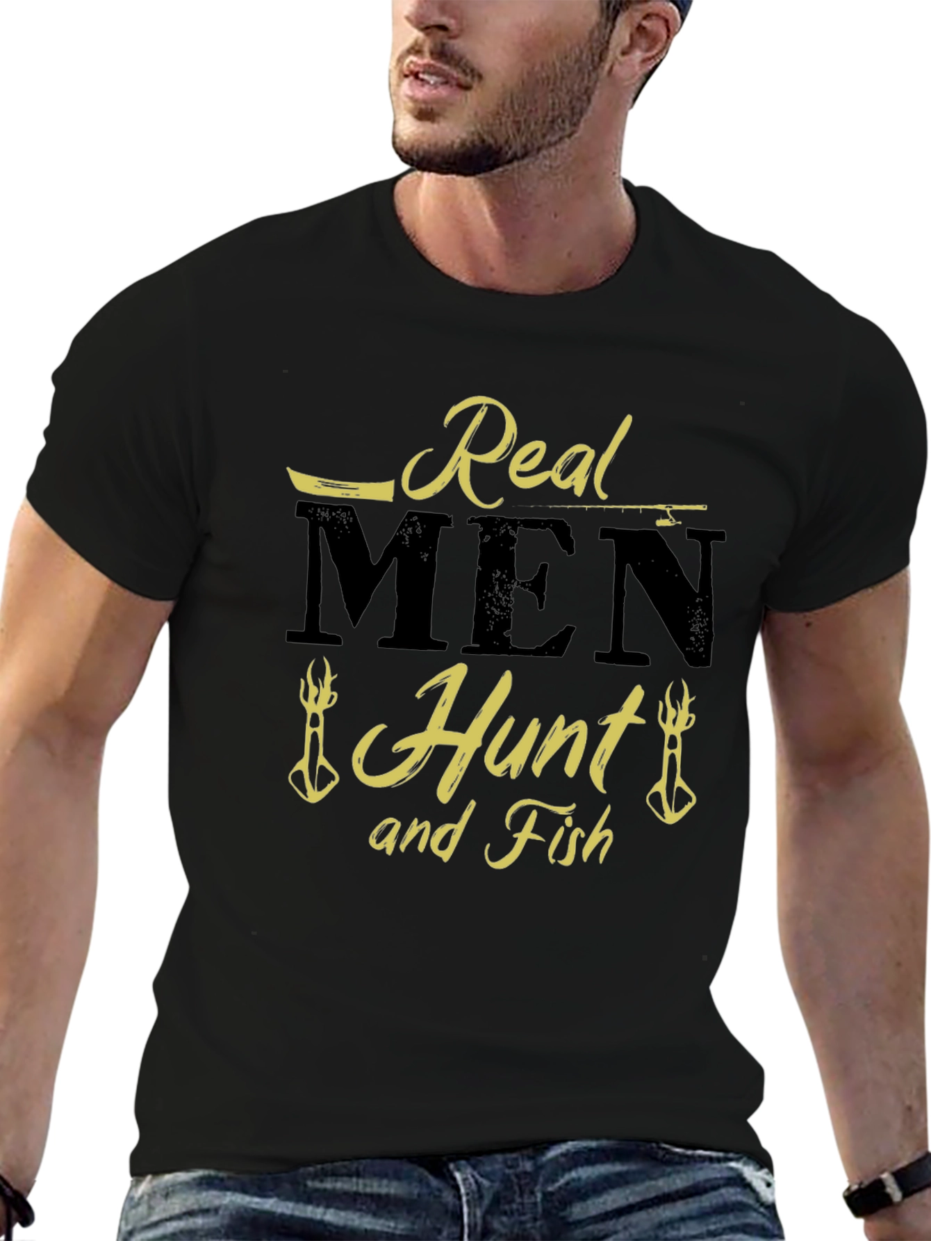 Black Real Men Hunt and Fish Graphic T-Shirt view 6