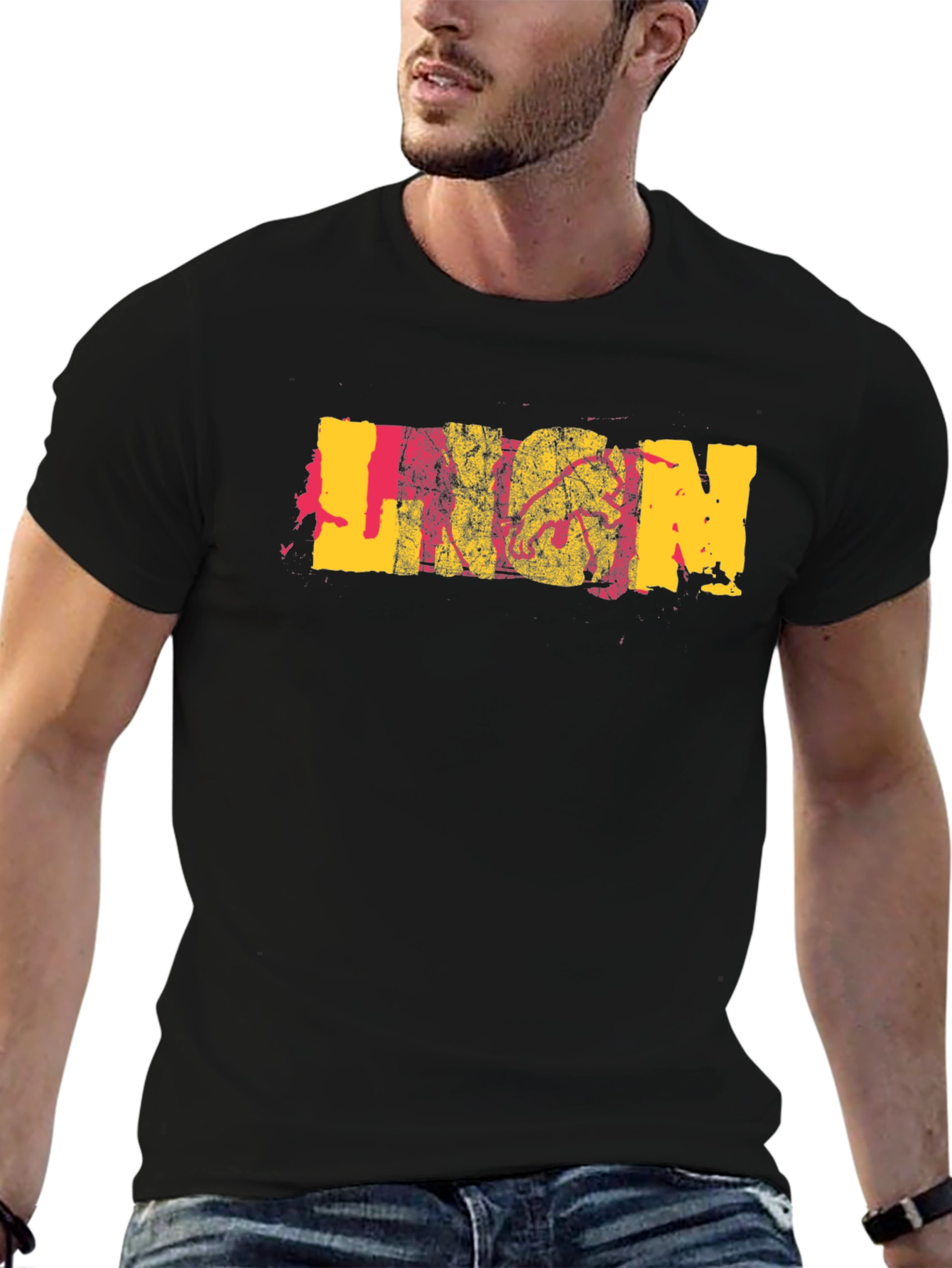 Black Lion Graphic Print Black Cotton T-Shirt view 6
