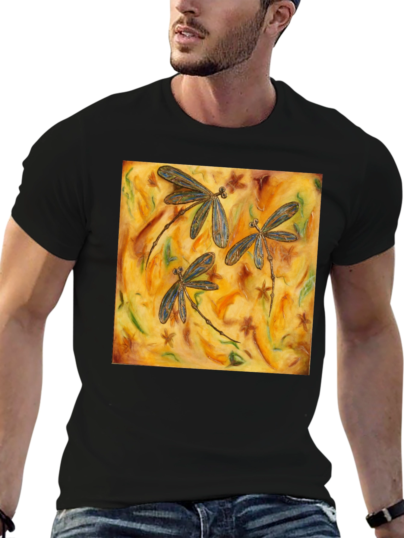 Black Dragonfly Art Print Black T-Shirt view 6