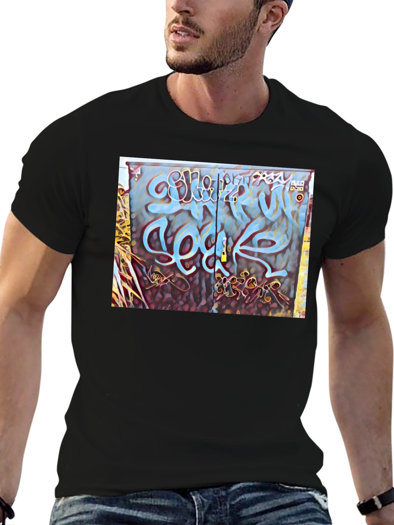 Black Graffiti Art Graphic Tee - Urban Style view 6