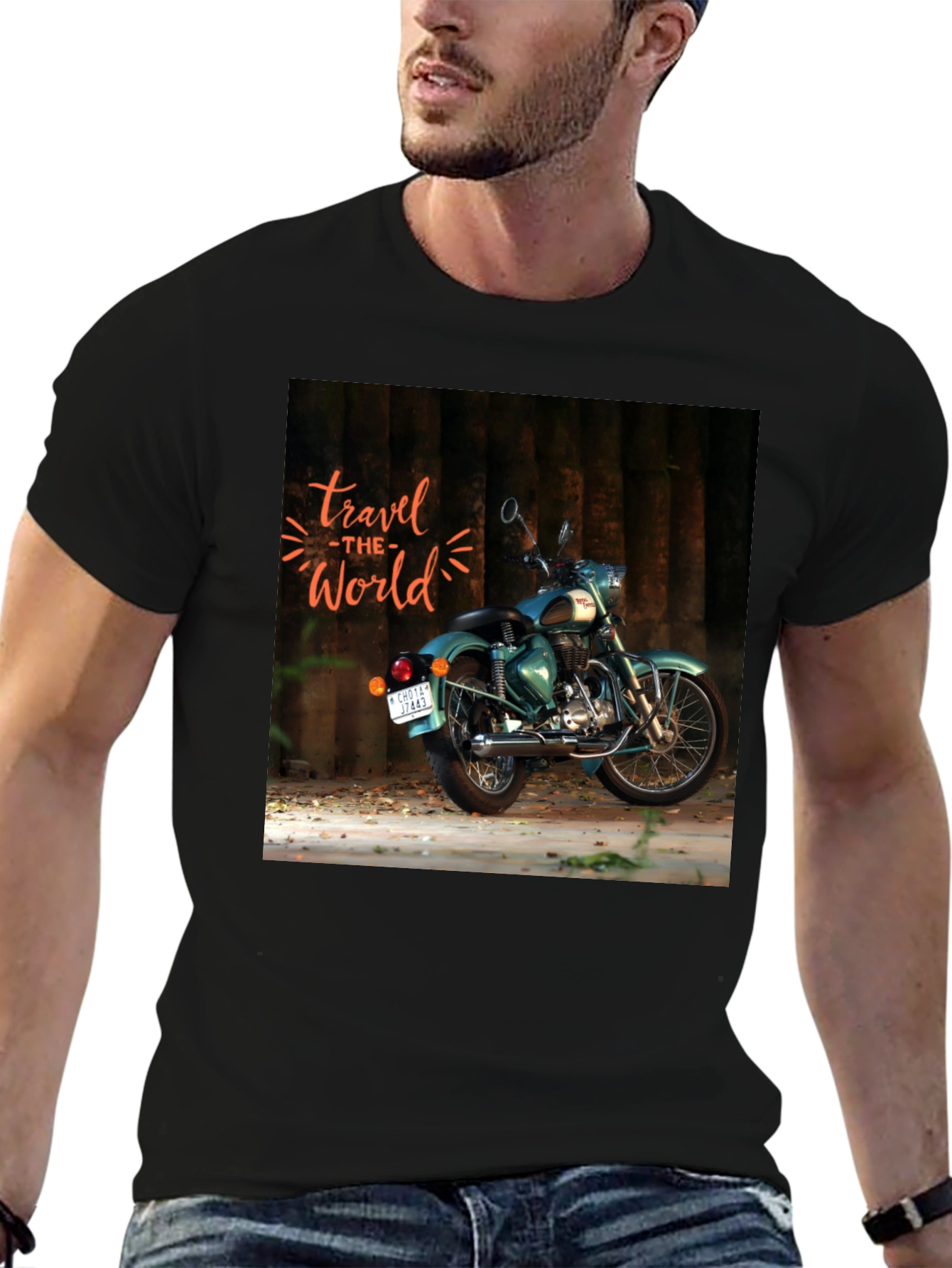 Black Travel the World Motorcycle Graphic T-Shirt view 6
