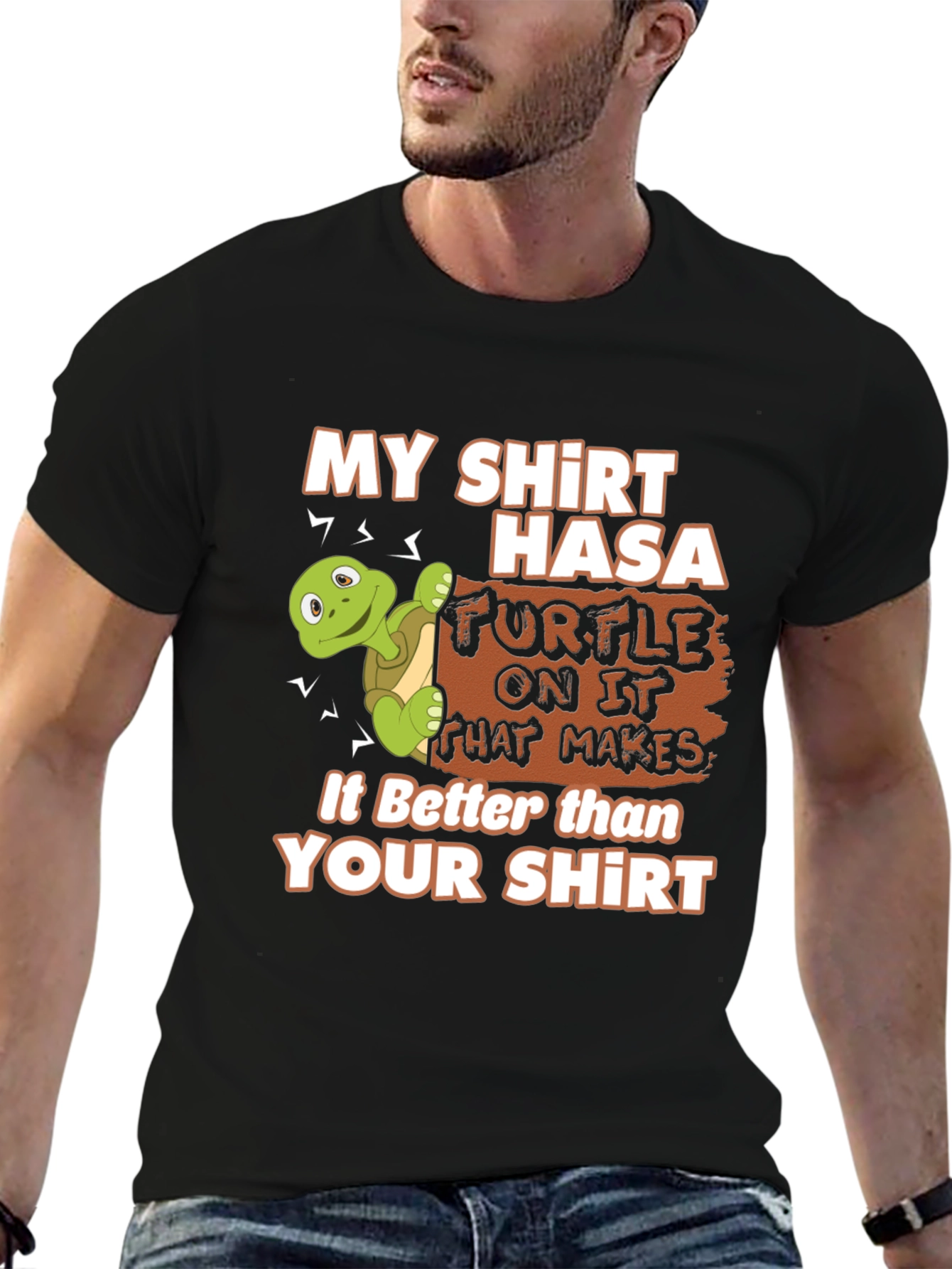 Black Funny Turtle Graphic Tee - My Shirt is Better view 6
