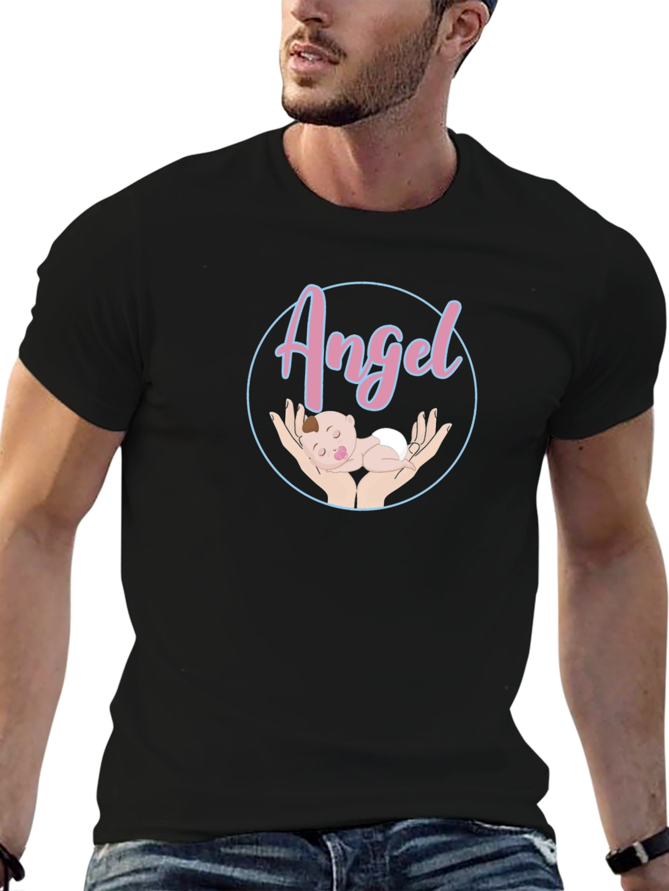 Black Angel Baby Graphic Tee - Unisex Black T-Shirt view 6