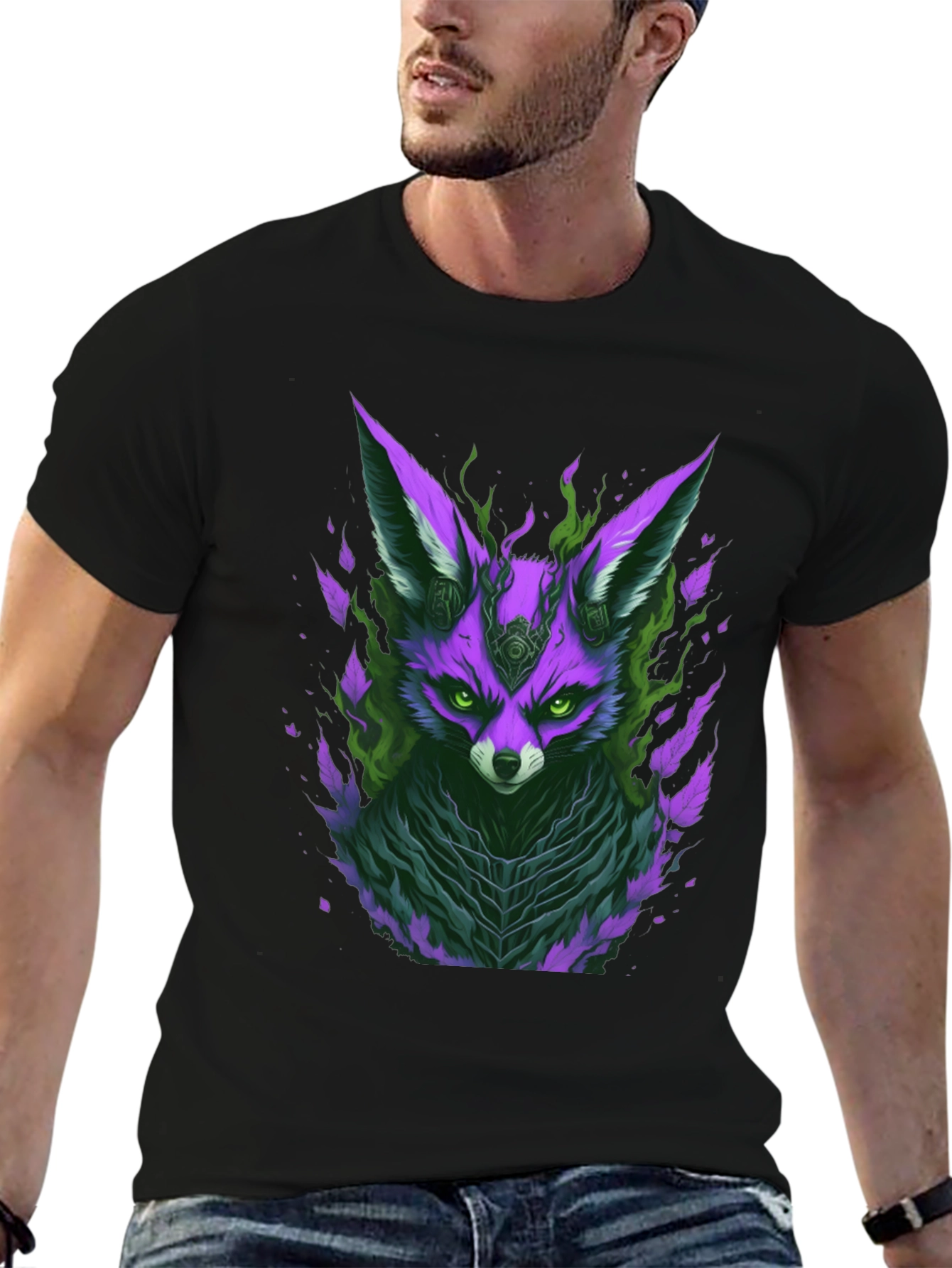 Black Mystic Fox Graphic Tee - Unique Purple Design view 6