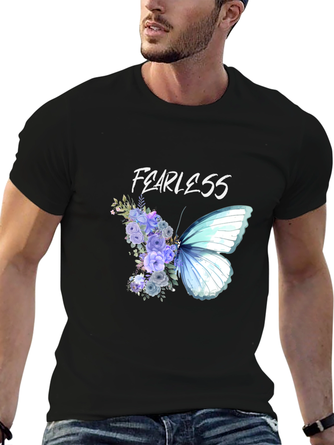 Black Fearless Butterfly Floral Graphic Tee - Unisex view 6
