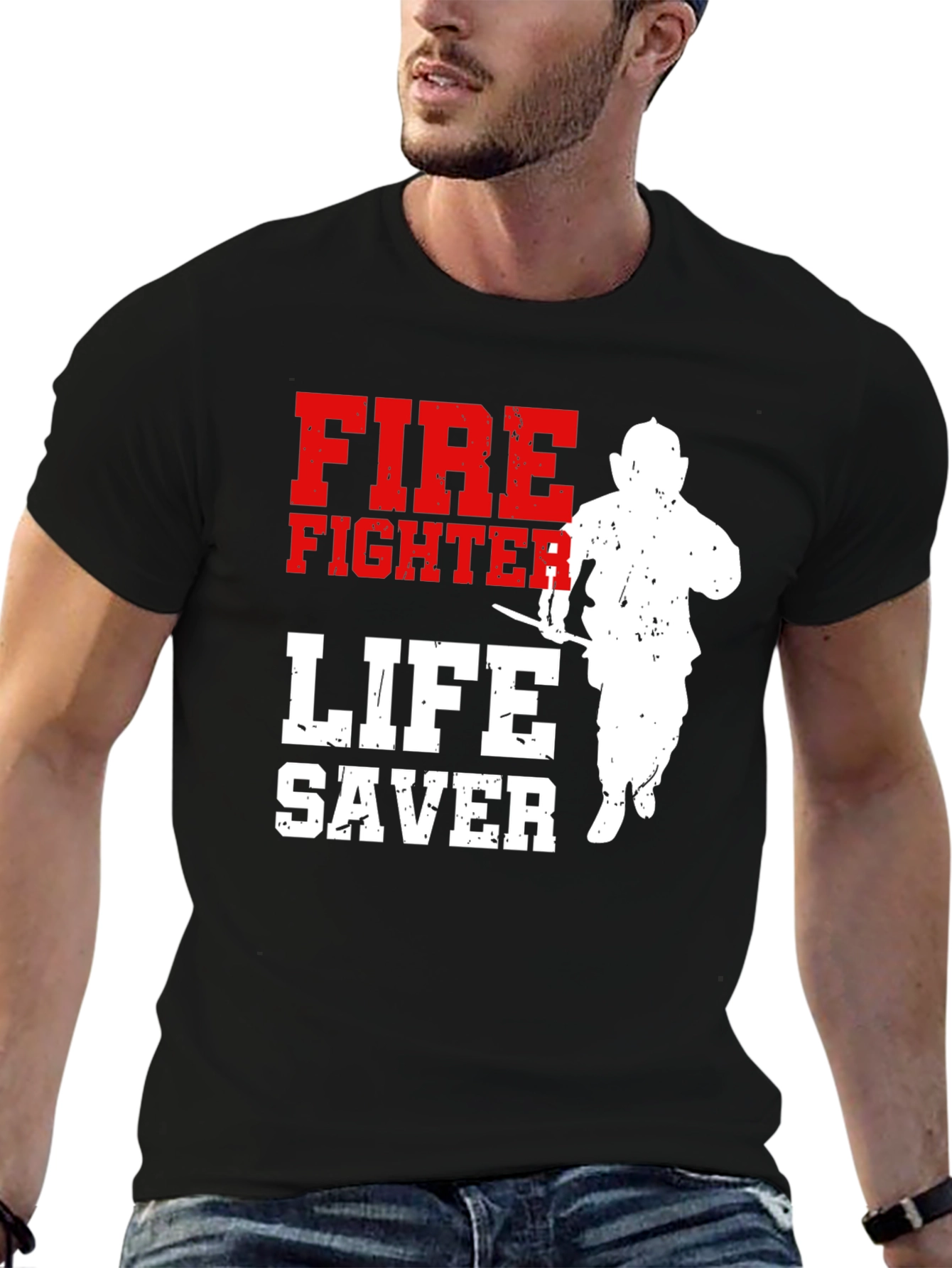 Black Firefighter Lifesaver Graphic T-Shirt view 6
