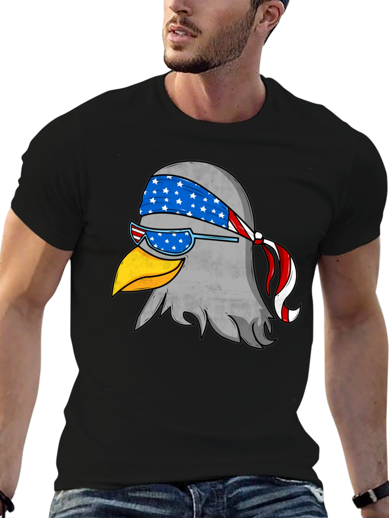 Black Patriotic Eagle Graphic Tee - Black Cotton T-Shirt view 6