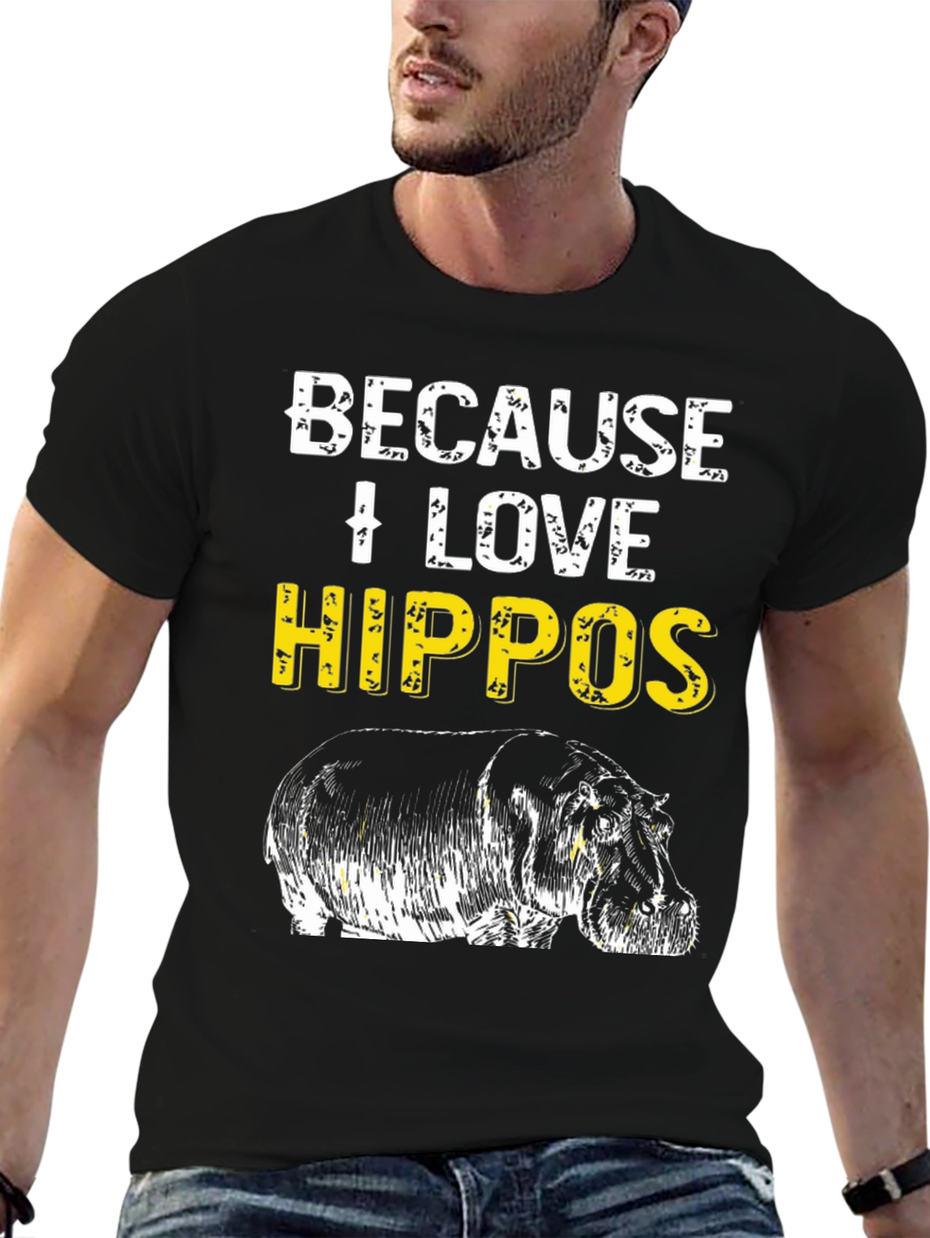 Black Because I Love Hippos T-Shirt - Animal Lover Tee view 6