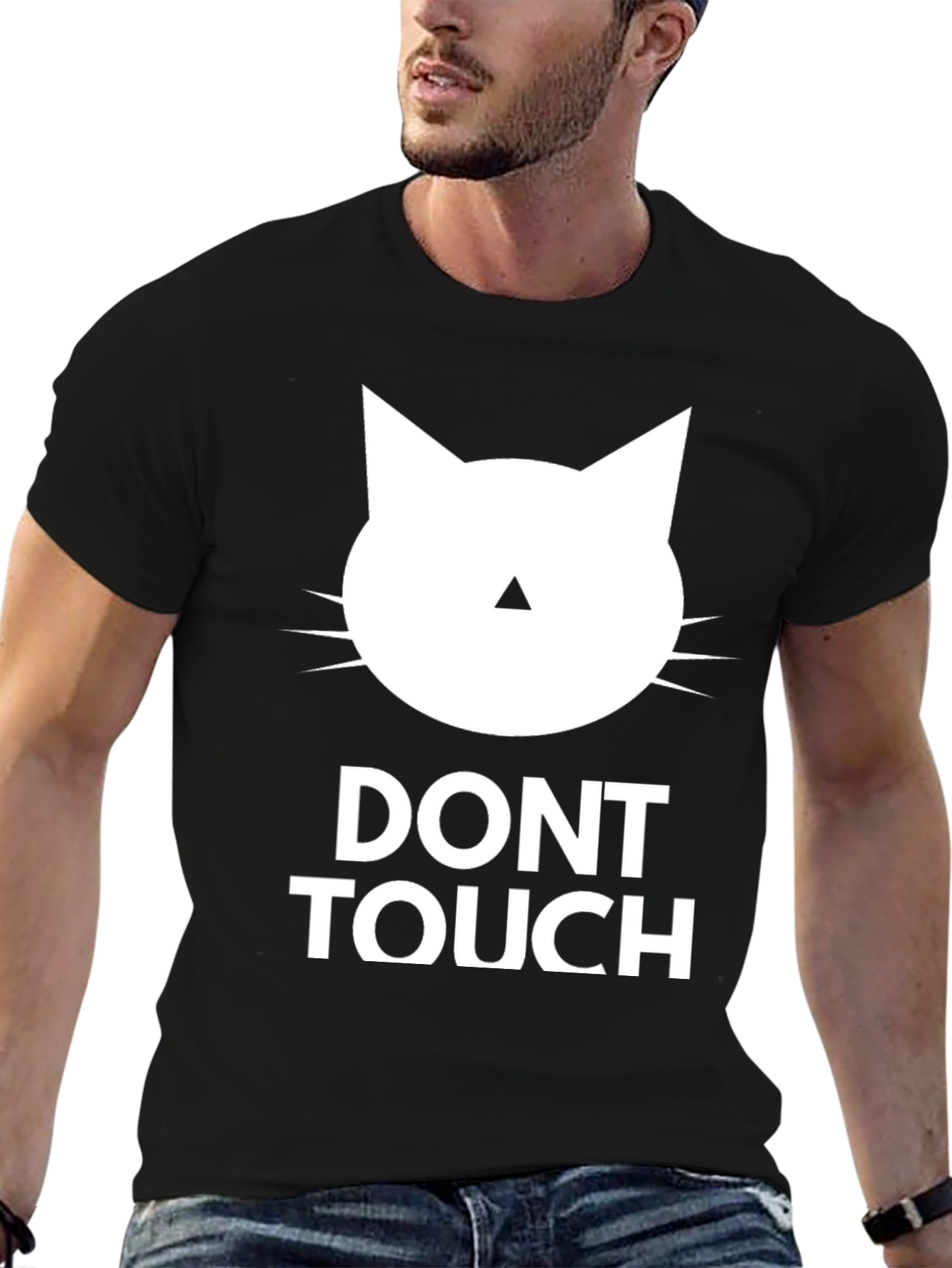 Black Don't Touch Cat Graphic Tee - Black Crew Neck view 6