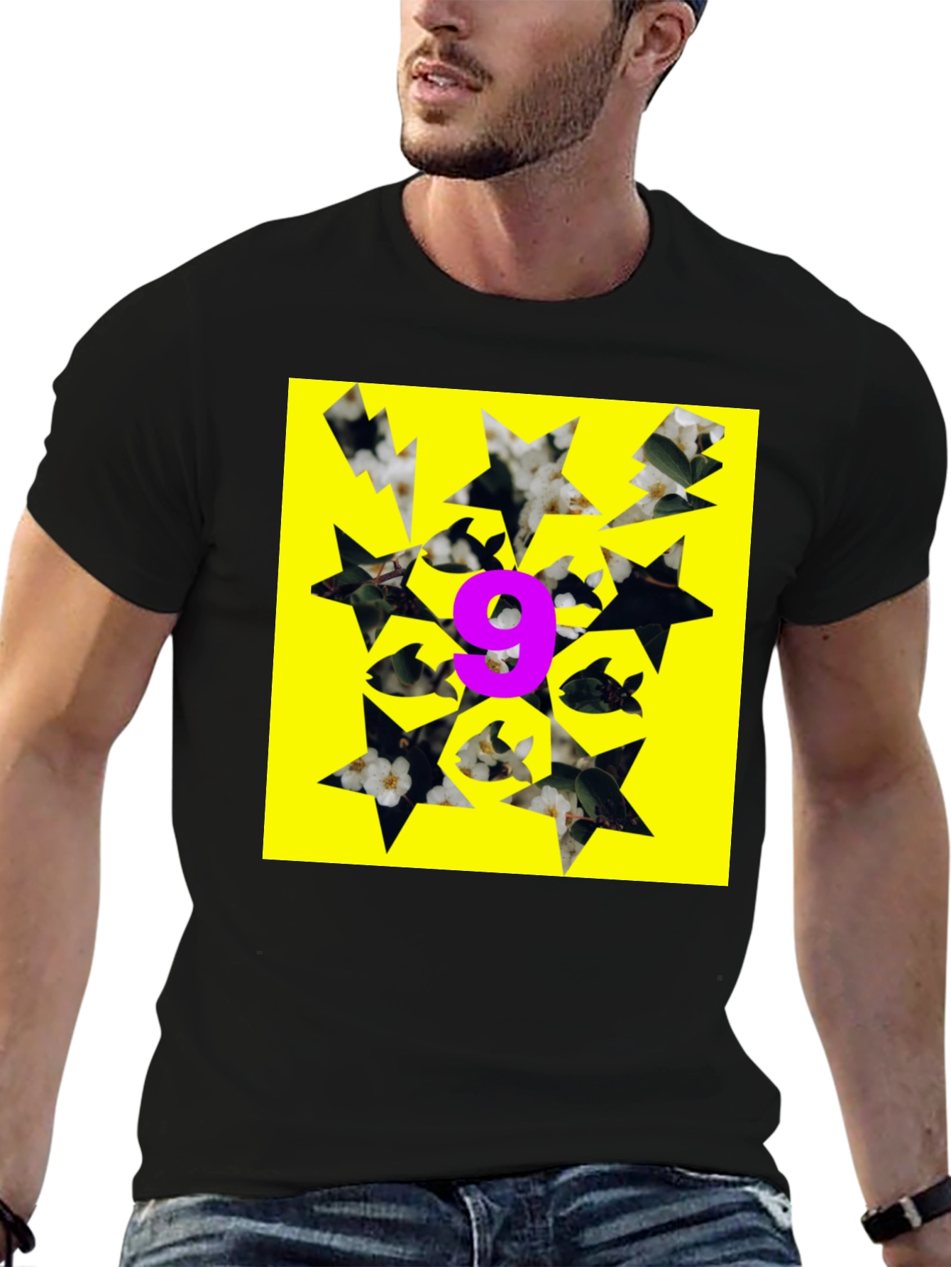 Black Graphic Tee - Nine Fish Star Yellow view 6