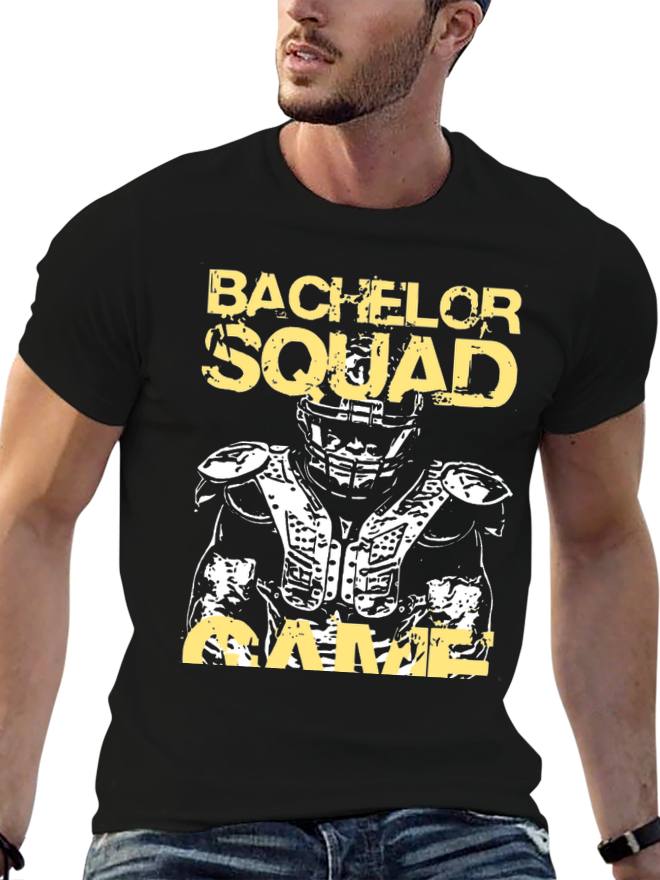 Black Bachelor Squad Football Game T-Shirt view 6
