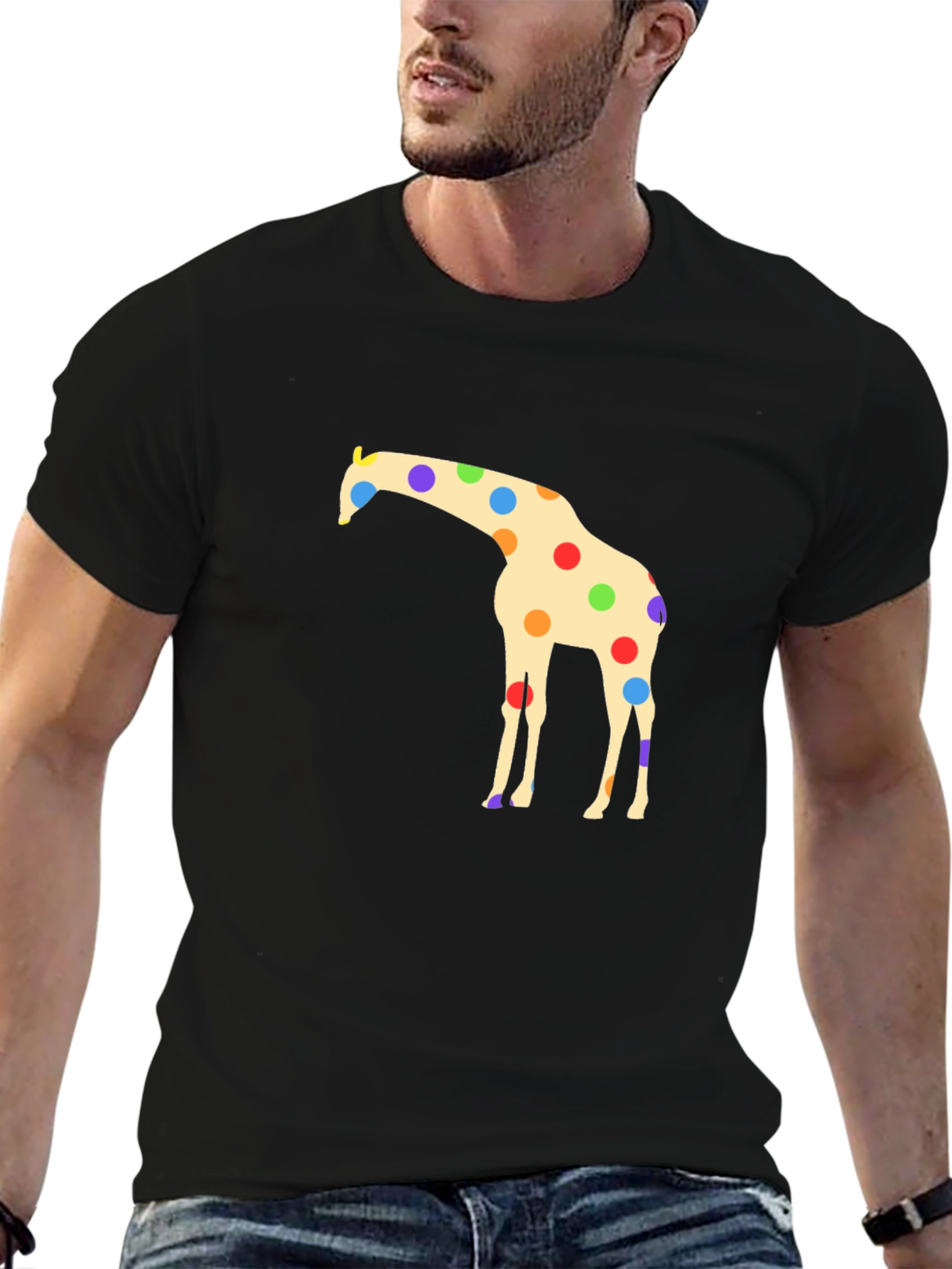 Black Giraffe Polka Dot Black T-Shirt view 6