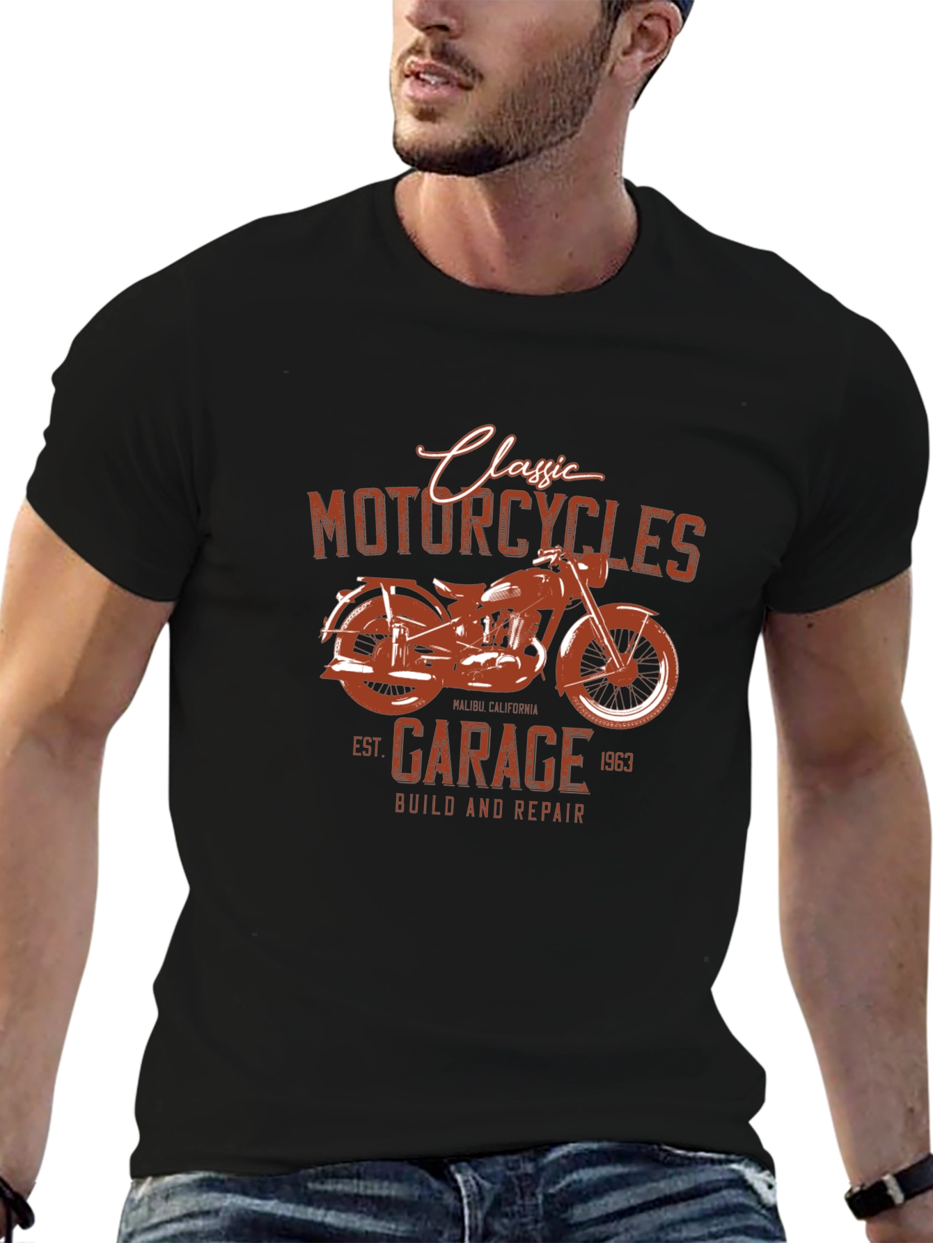 Black Classic Motorcycle Garage T-Shirt view 6