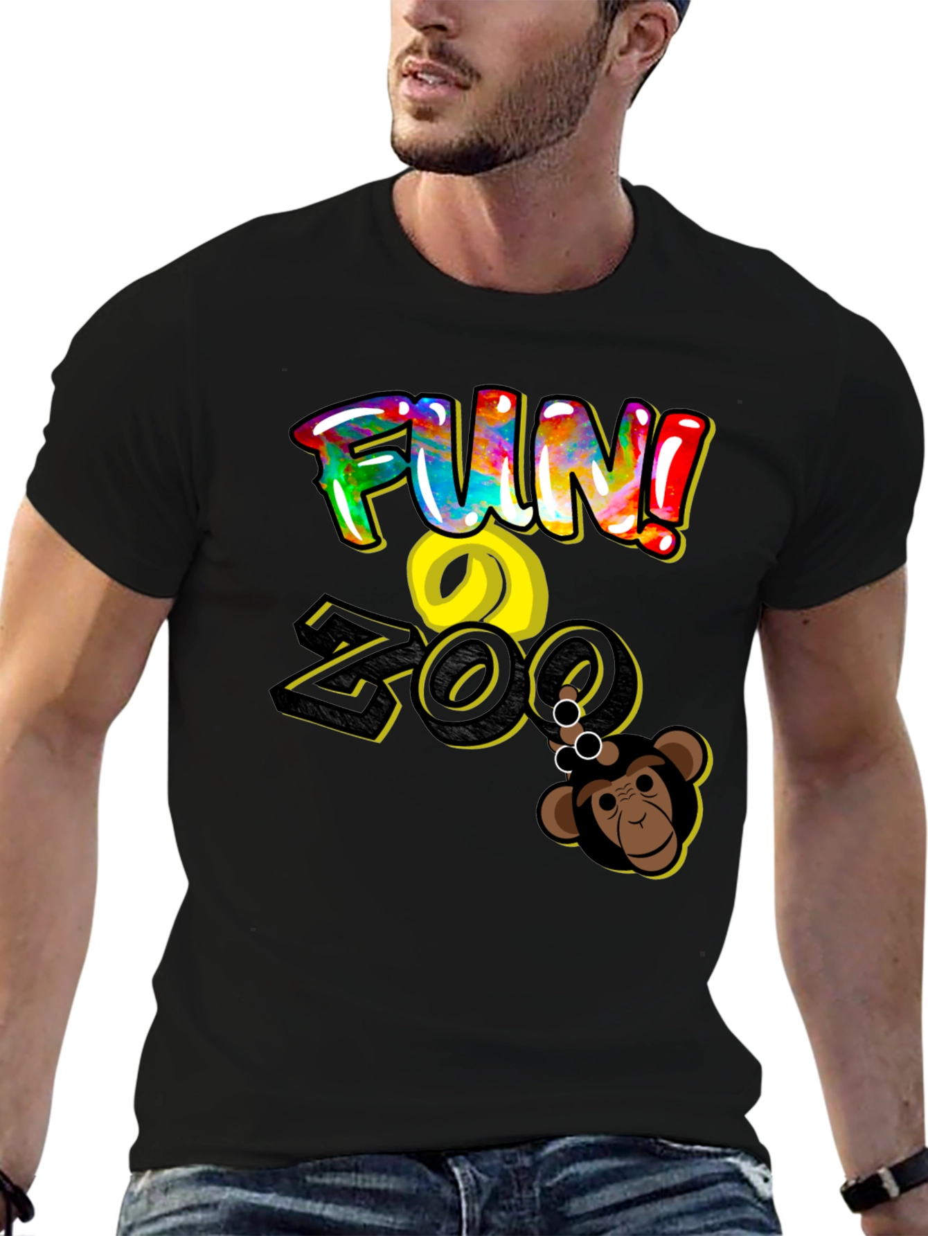 Black Fun Zoo Monkey Graphic Tee - Black Cotton view 6