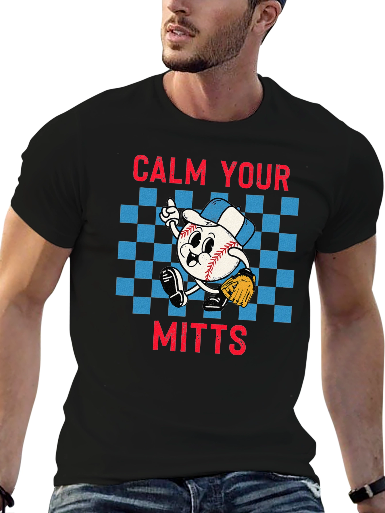 Black Calm Your Mitts Baseball Graphic T-Shirt view 6