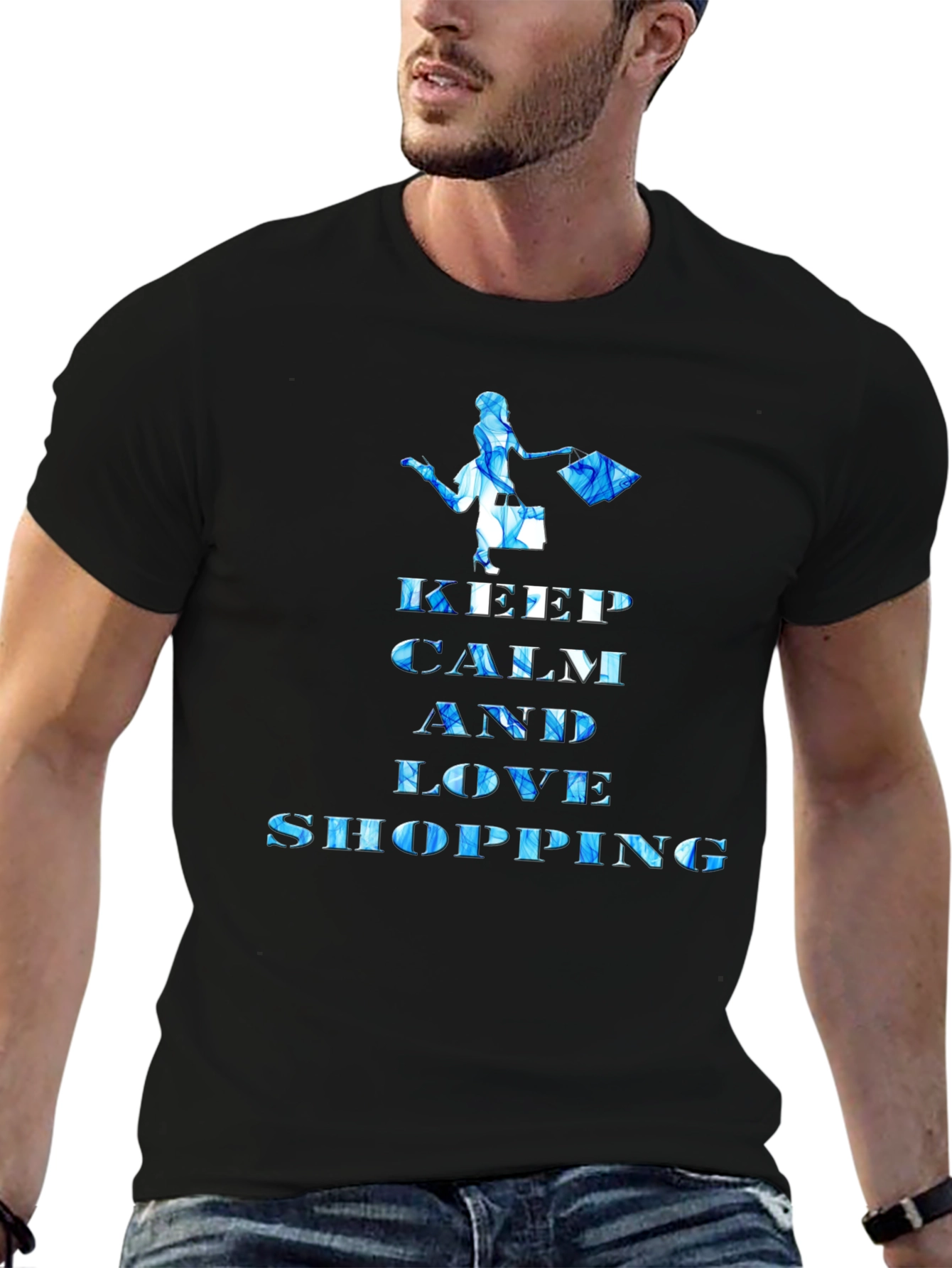 Keep Calm and Love Shopping Black T-Shirt - 6